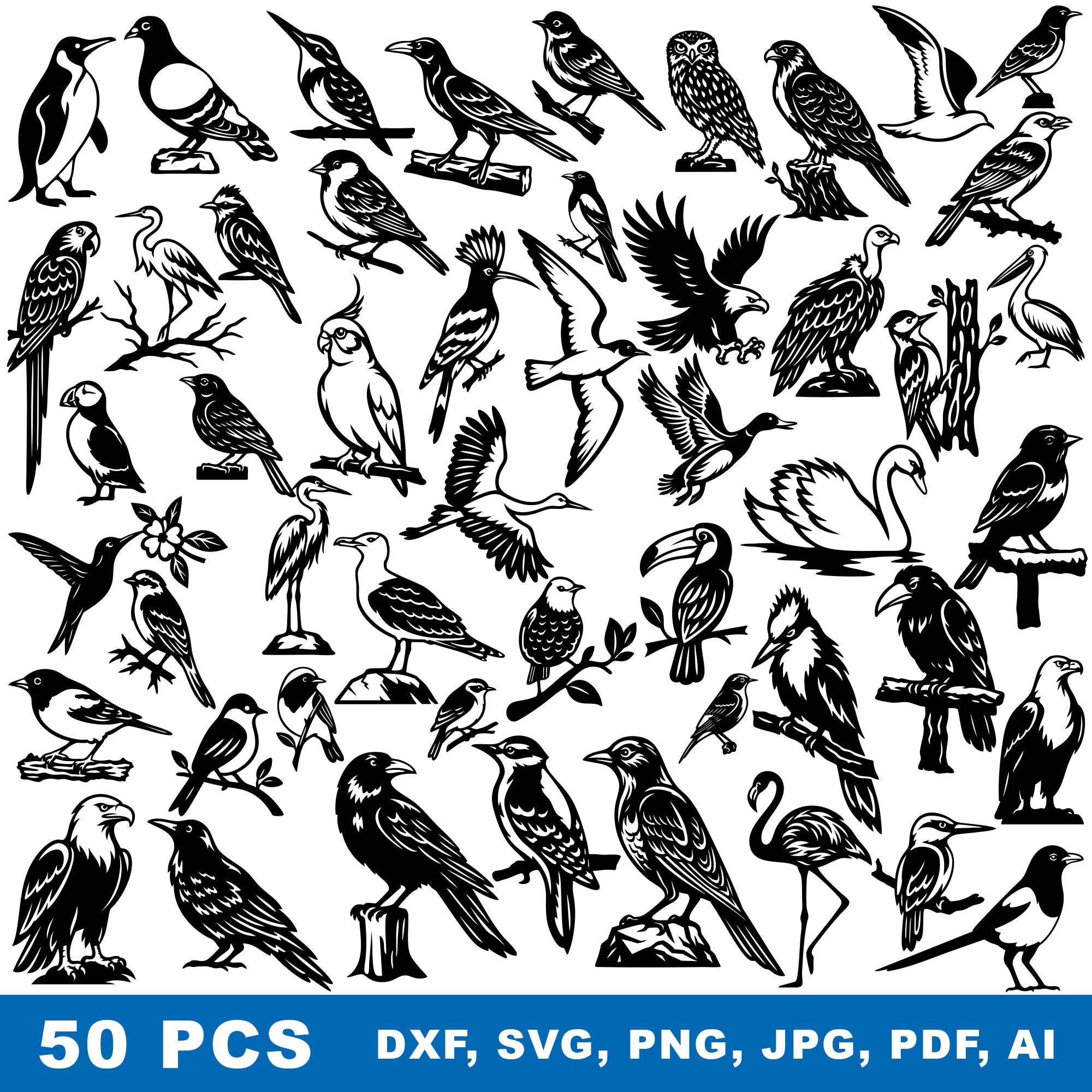 50 PCS Bird DXF Bundle – CNC Cutting Designs | AABUNDLE2