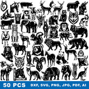50 PCS Wild and Farm Animal DXF Bundle | AABUNDLE1