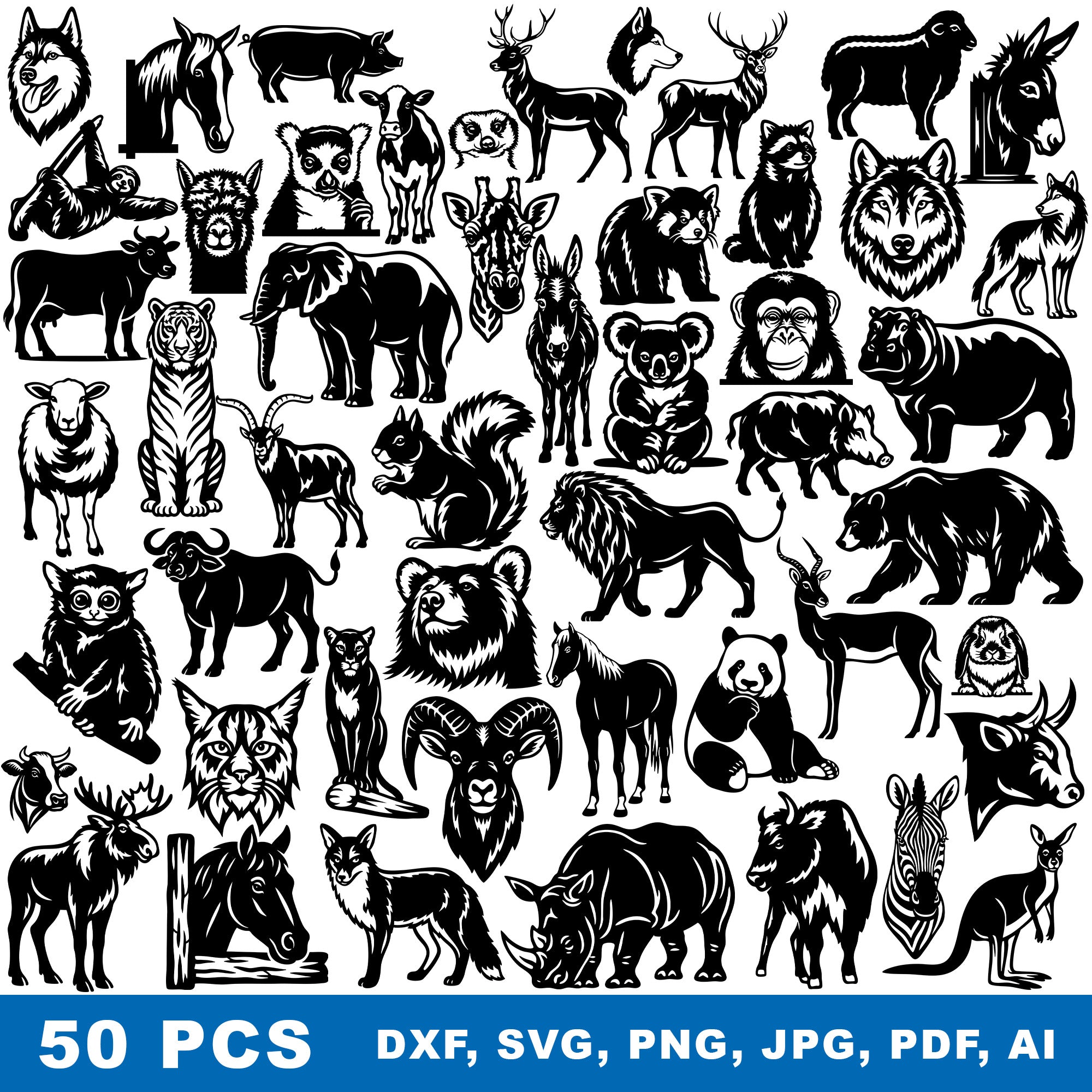 50 PCS Wild and Farm Animal DXF Bundle | AABUNDLE1