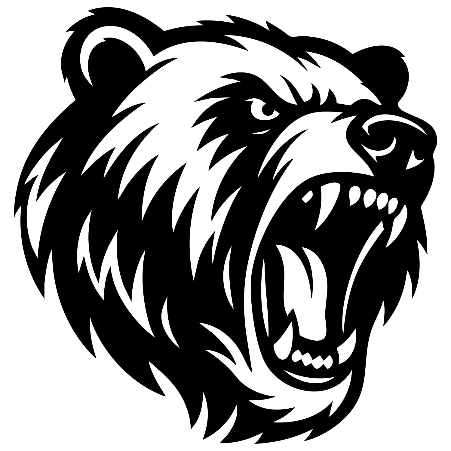 Angry Grizzly Bear Head DXF File – CNC Cutting Design | AWBEAR102