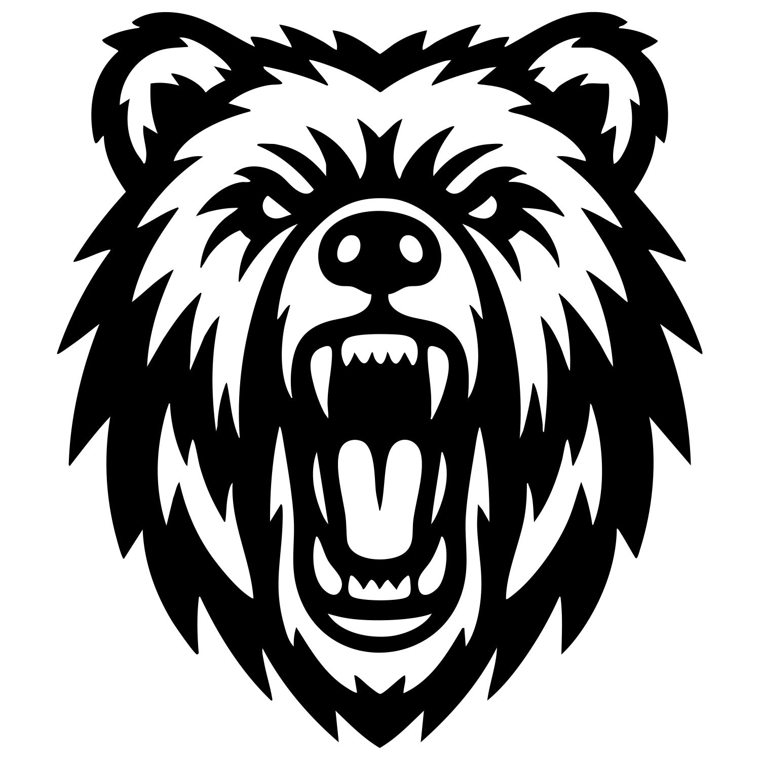 Angry Grizzly Bear Head DXF File – CNC Cutting Design | AWBEAR194