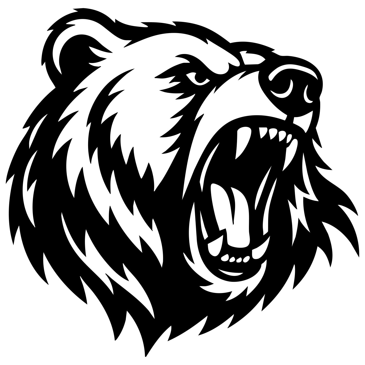 Angry Grizzly Bear Head DXF File – CNC Cutting Design | AWBEAR38