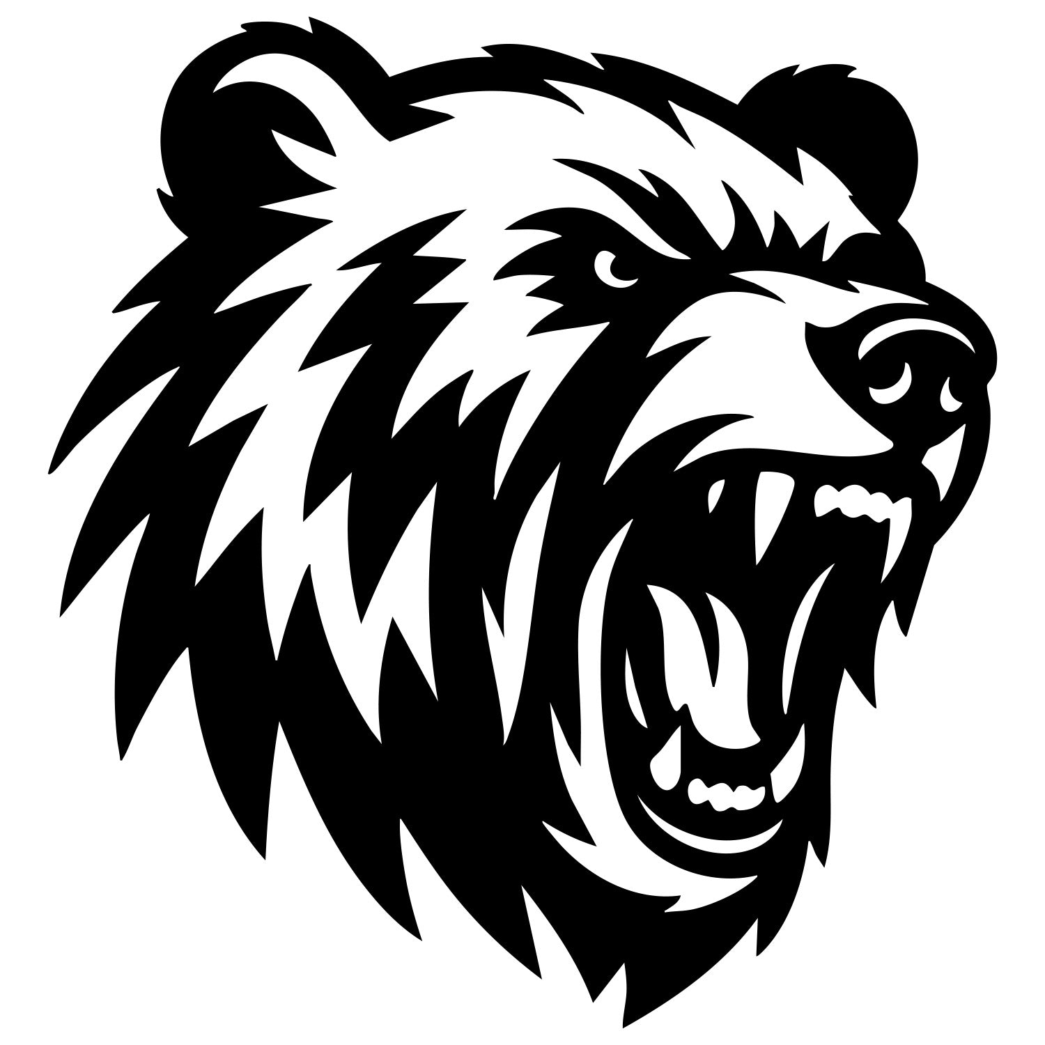 Angry Grizzly Bear Head DXF File – CNC Cutting Design | AWBEAR40