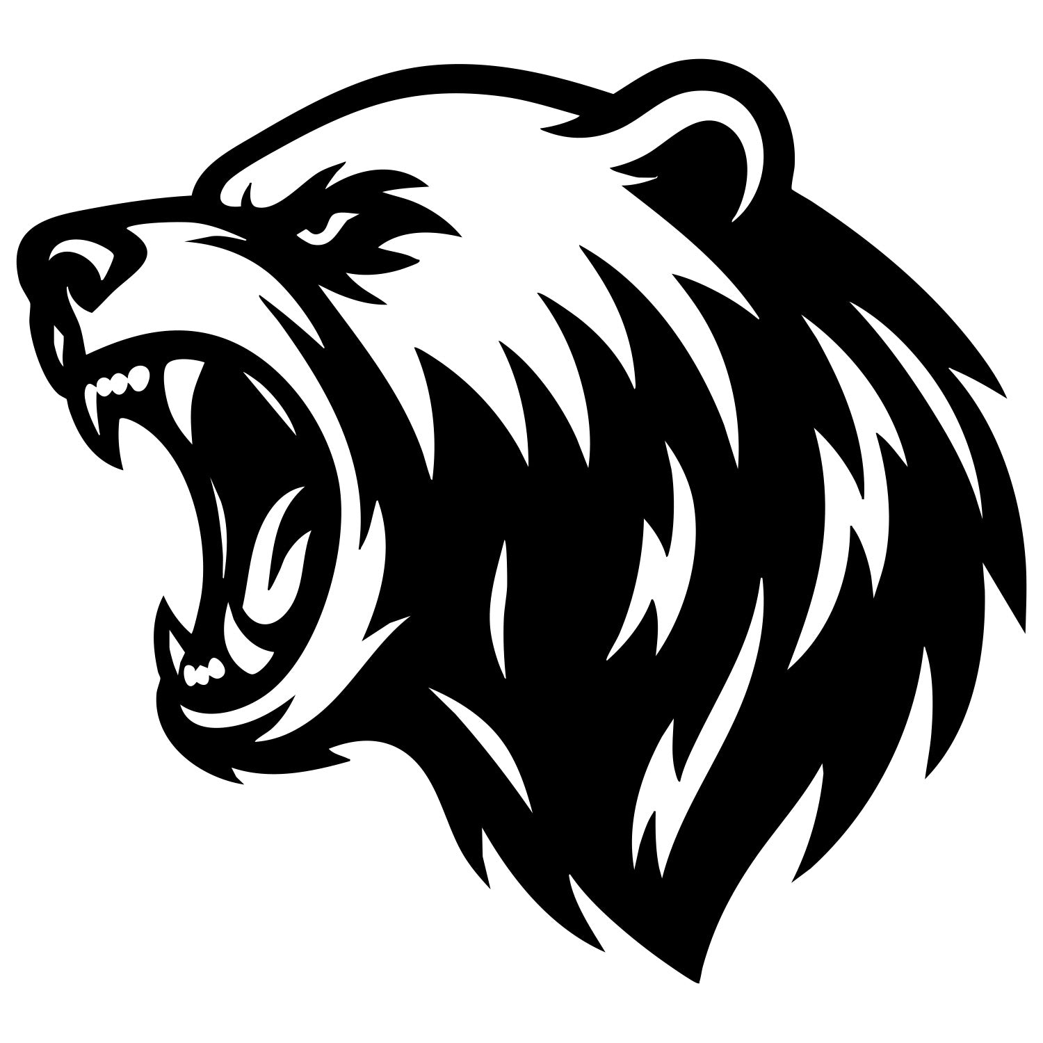 Angry Grizzly Bear Head DXF File – CNC Cutting Design | AWBEAR48