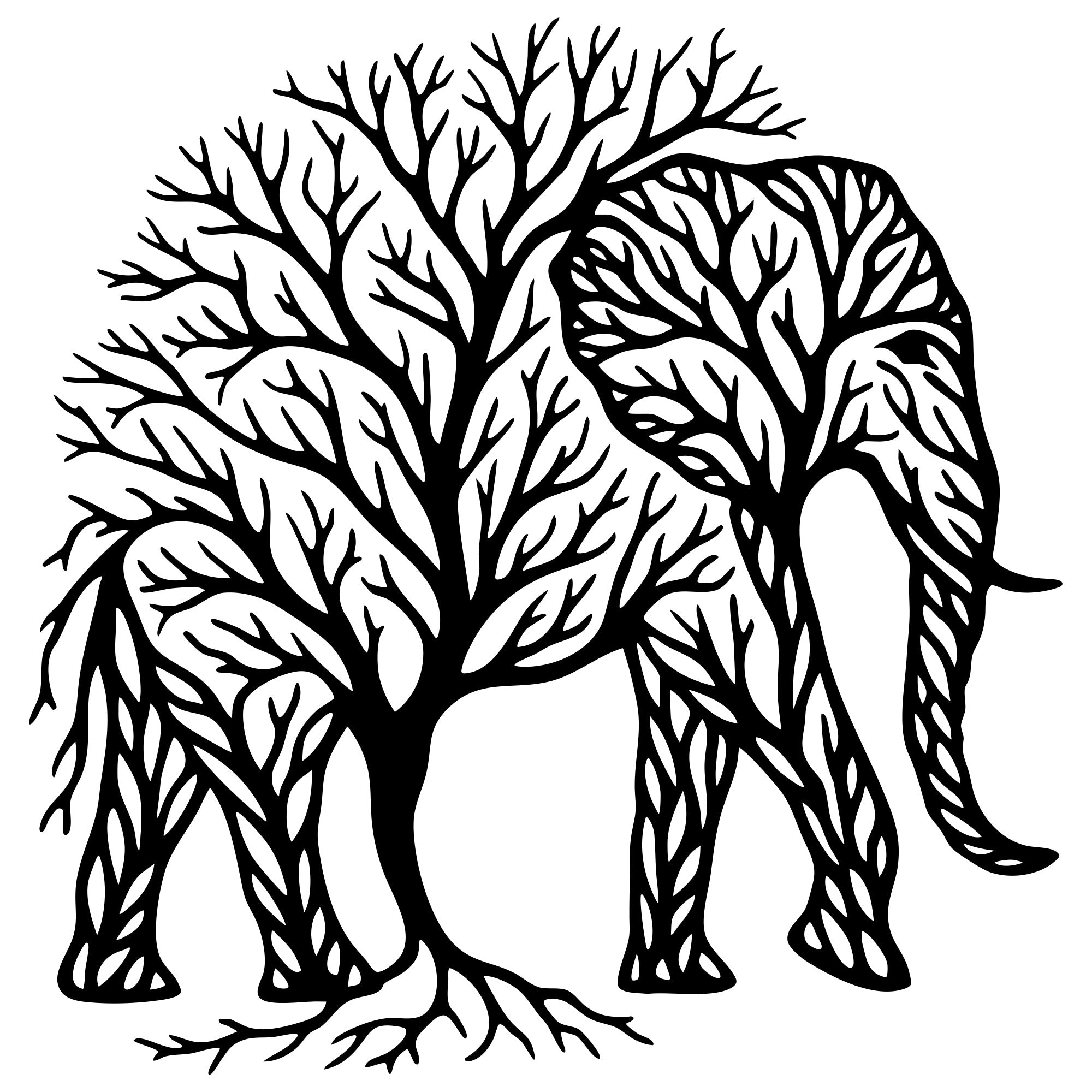 Elephant Tree DXF File – CNC Cutting Design | AWELEPHANT106