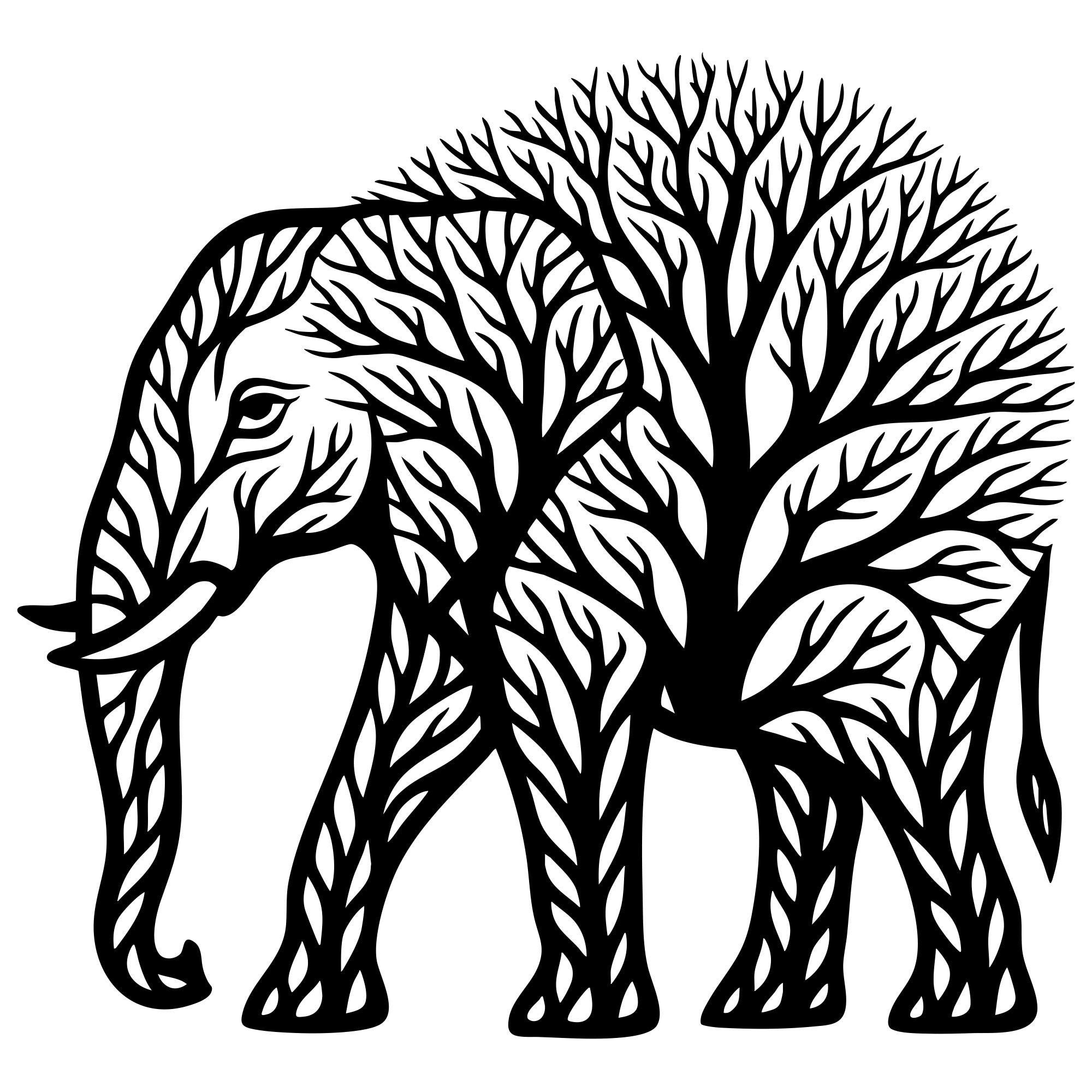 Elephant Tree DXF File – CNC Cutting Design | AWELEPHANT112
