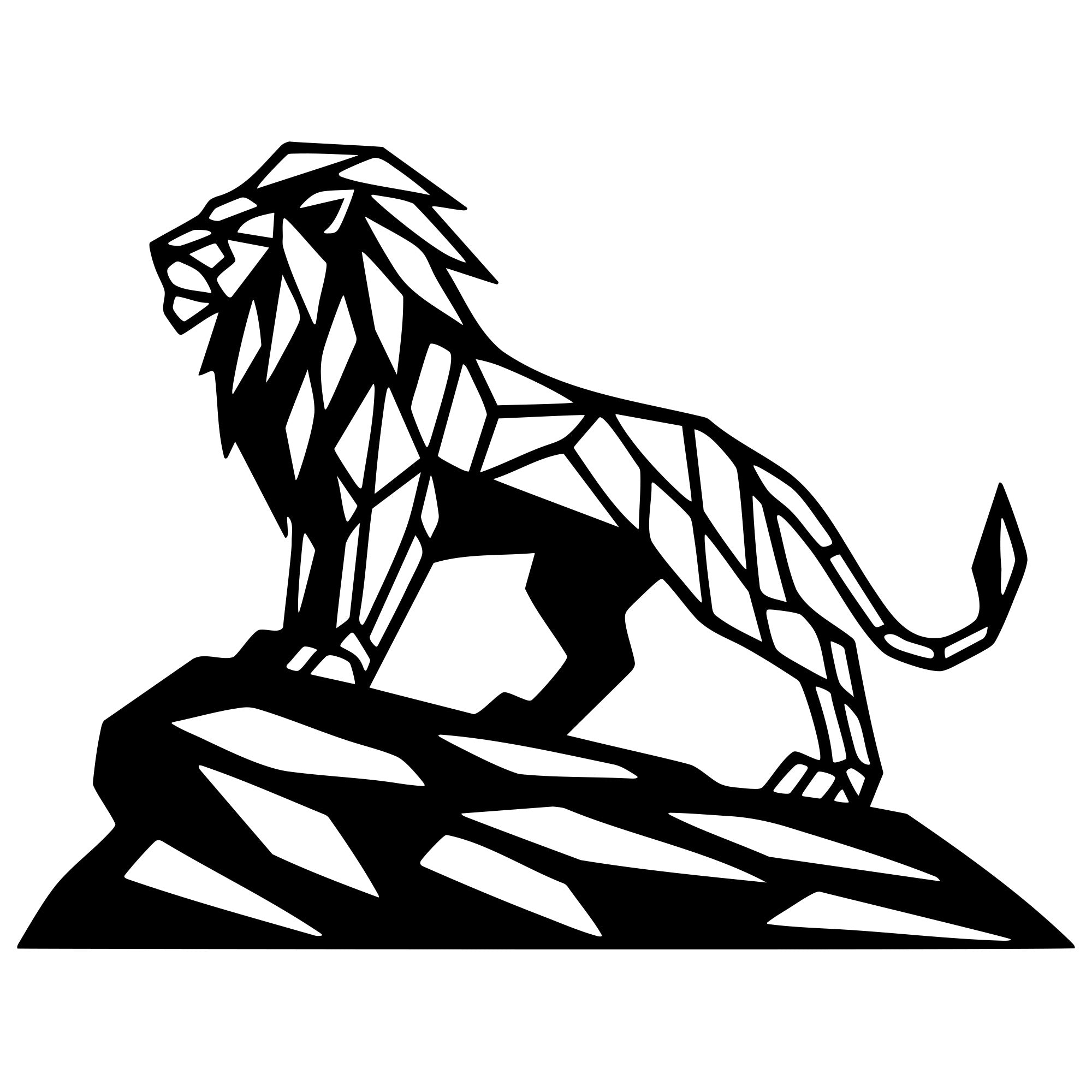 Geometric Lion DXF File – CNC Cutting Design | AWLION1076