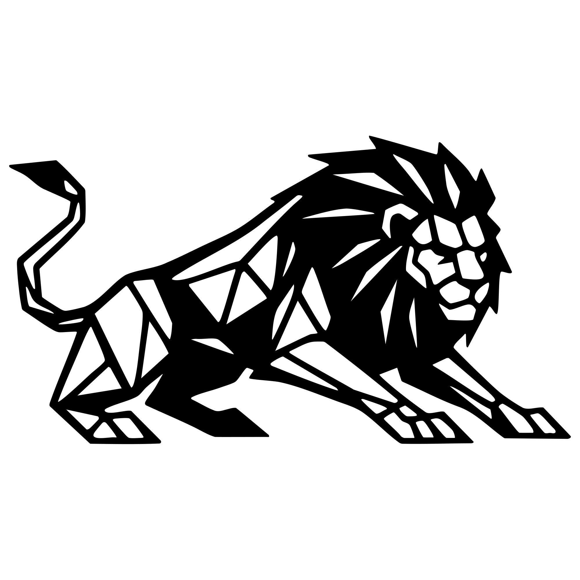 Geometric Lion DXF File – CNC Cutting Design | AWLION916