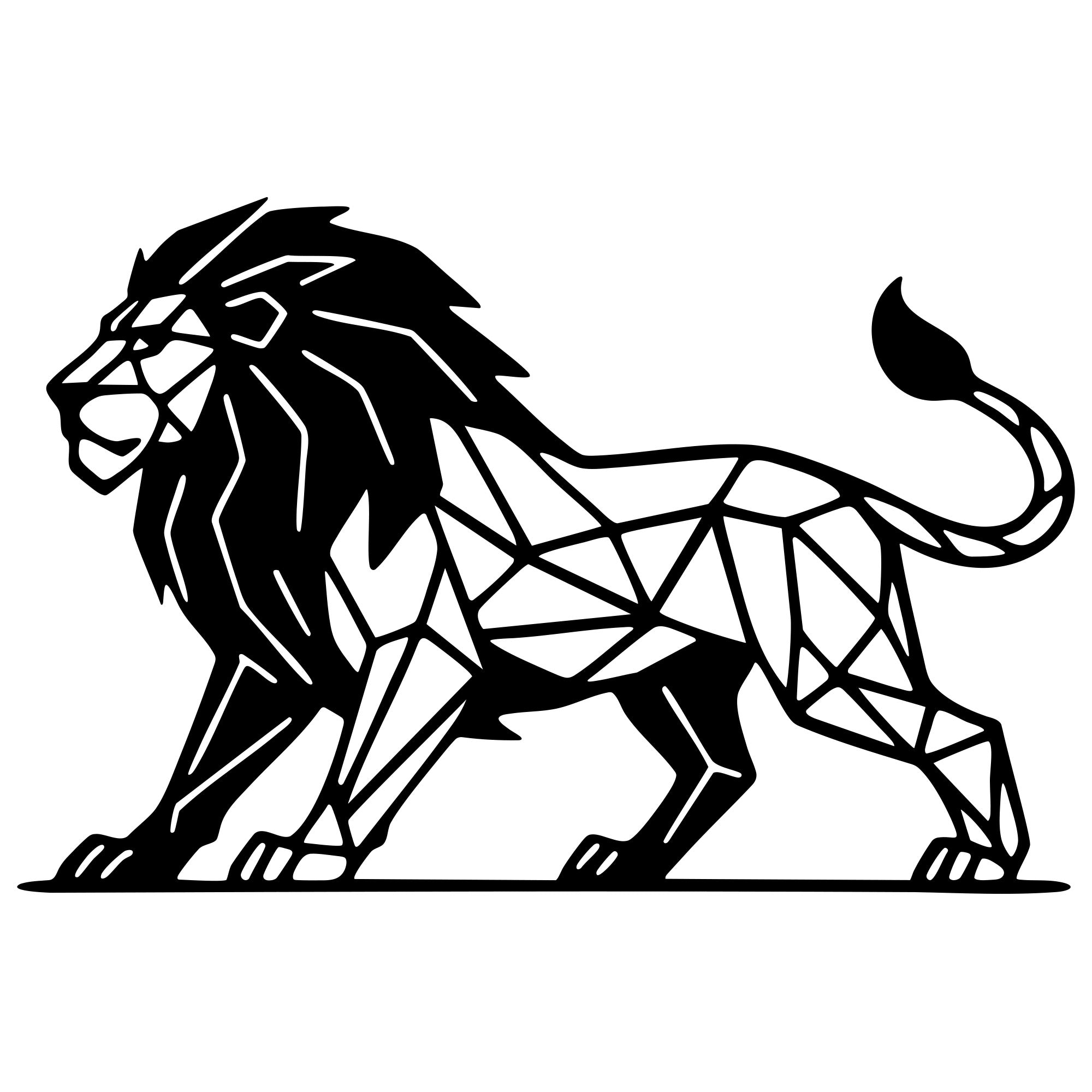 Geometric Lion DXF File – CNC Cutting Design | AWLION961