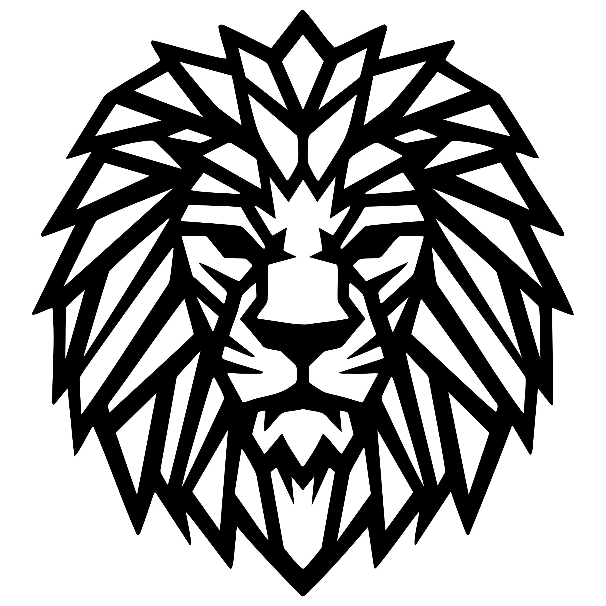 Geometric Lion Head DXF File – CNC Cutting Design | AWLION1097