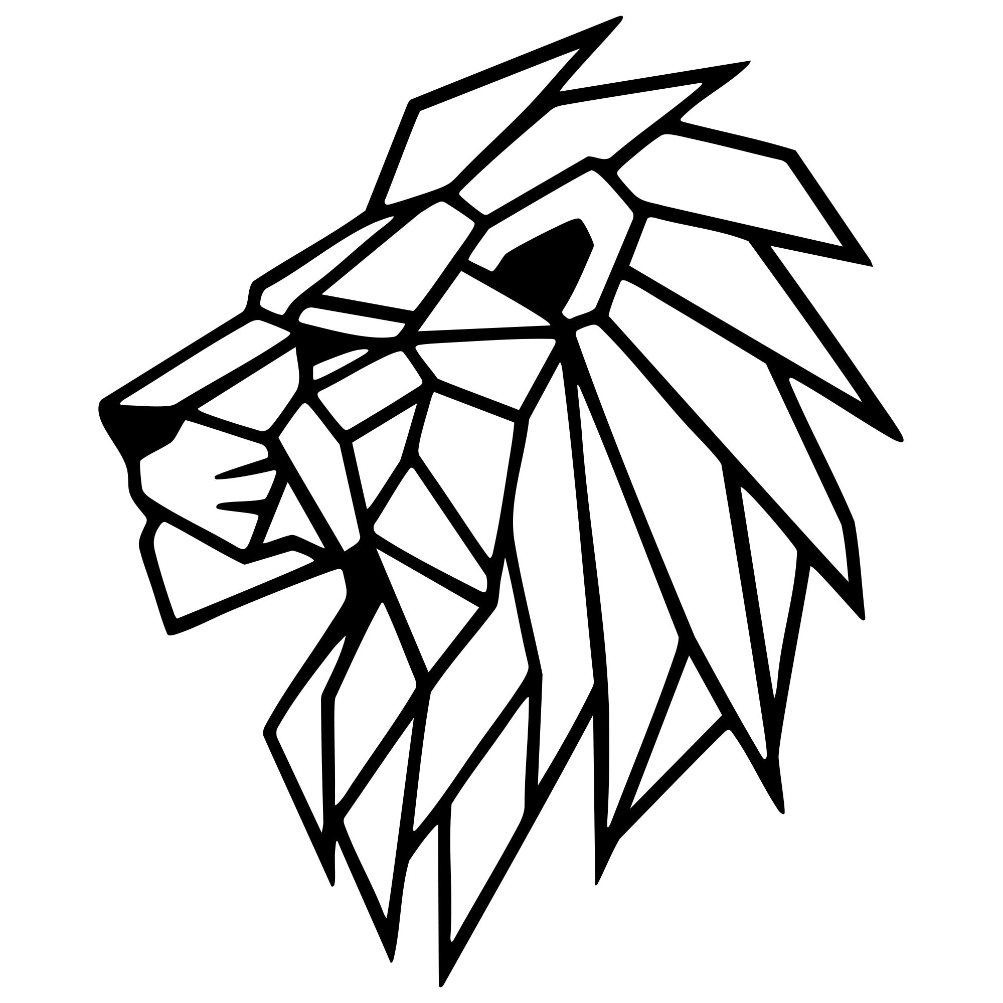 Geometric Lion Head DXF File – CNC Cutting Design | AWLION1107