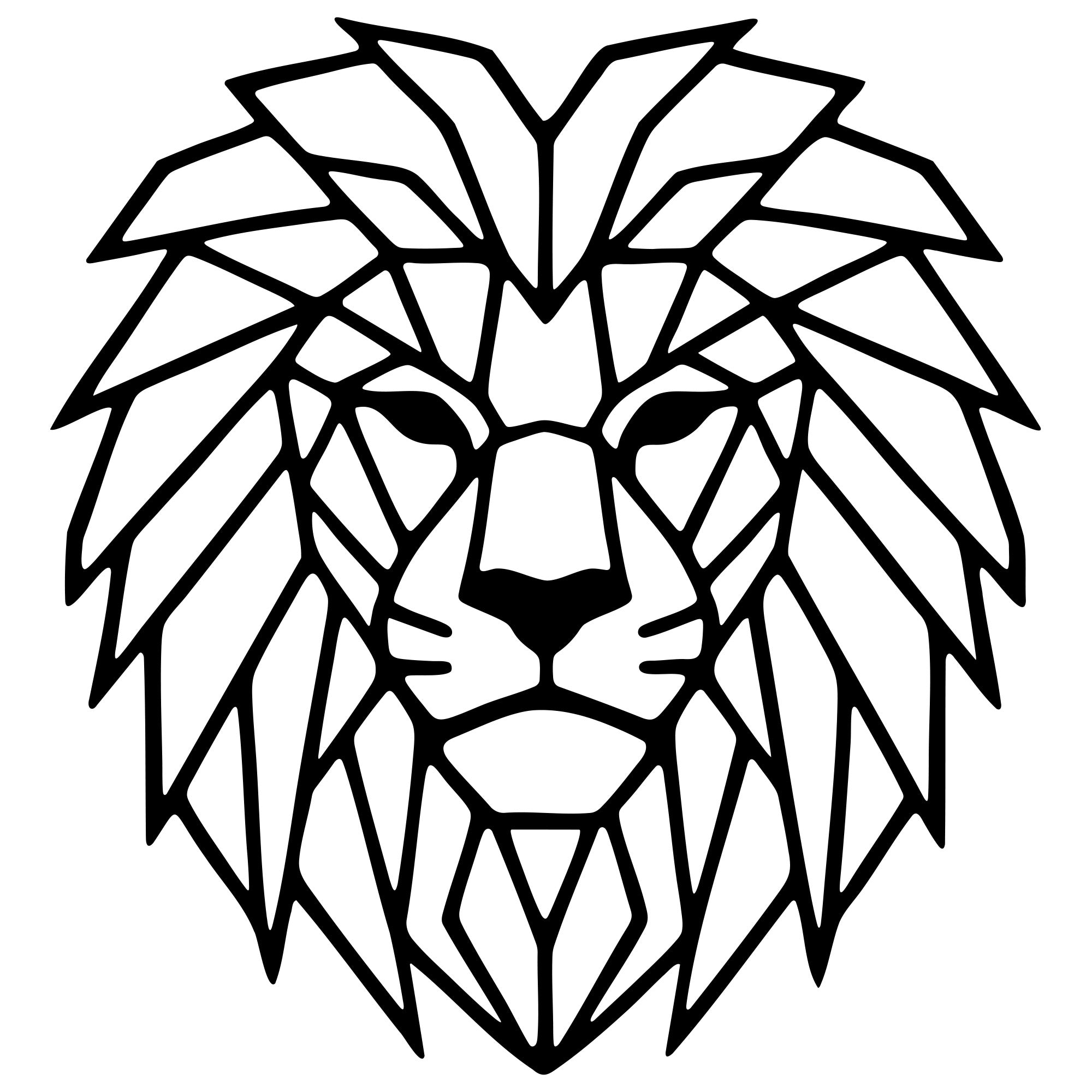 Geometric Lion Head DXF File – CNC Cutting Design | AWLION1136