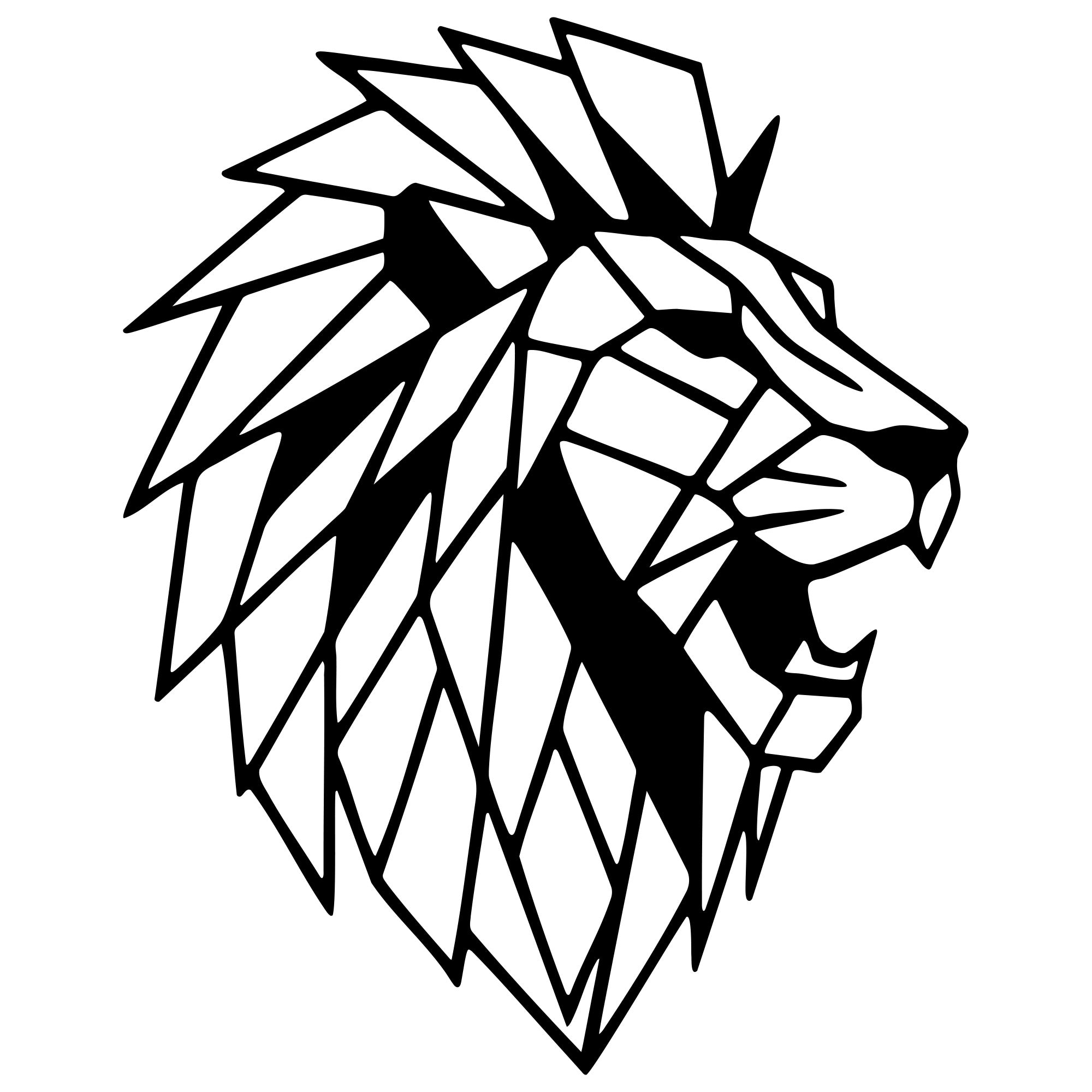 Geometric Lion Head DXF File – CNC Cutting Design | AWLION1143