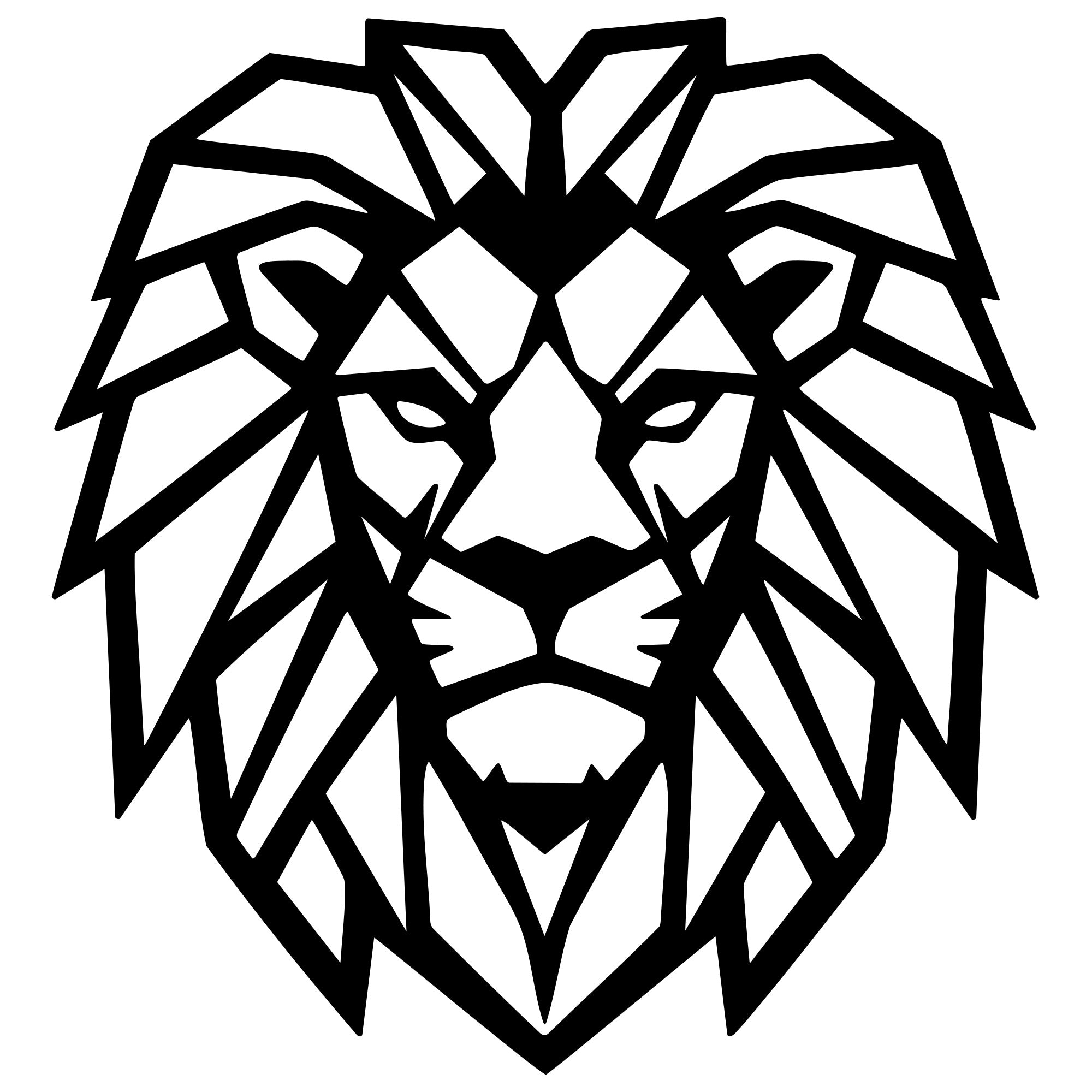 Geometric Lion Head DXF File – CNC Cutting Design | AWLION1172