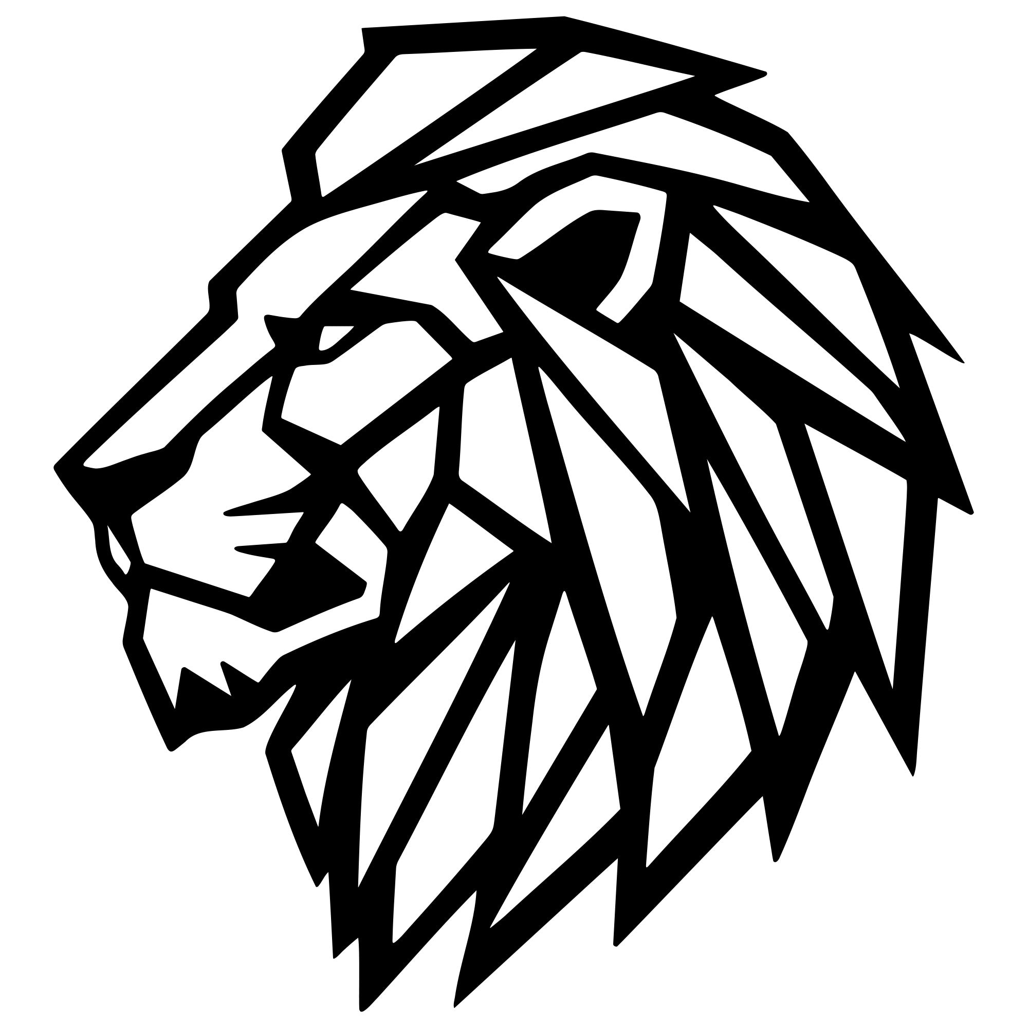 Geometric Lion Head DXF File – CNC Cutting Design | AWLION1173