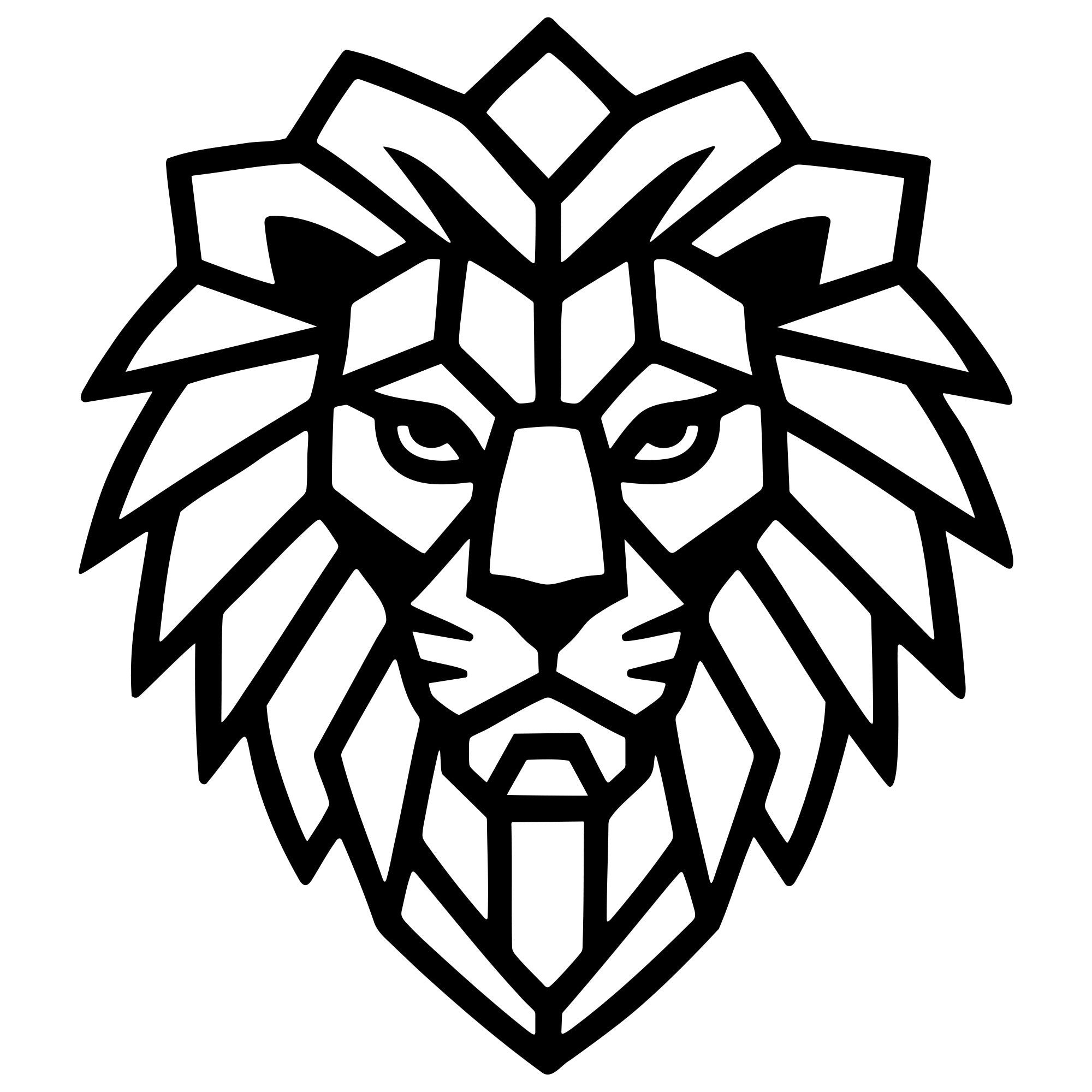 Geometric Lion Head DXF File – CNC Cutting Design | AWLION1197