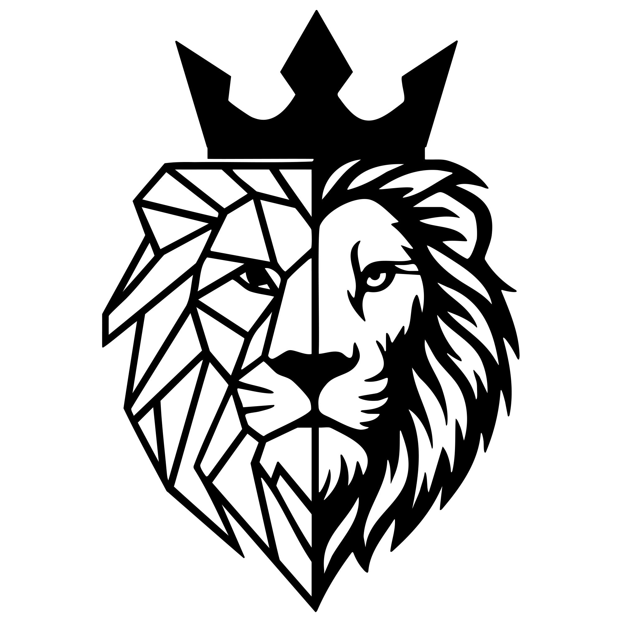 Geometric Lion Head DXF File – CNC Cutting Design | AWLION164