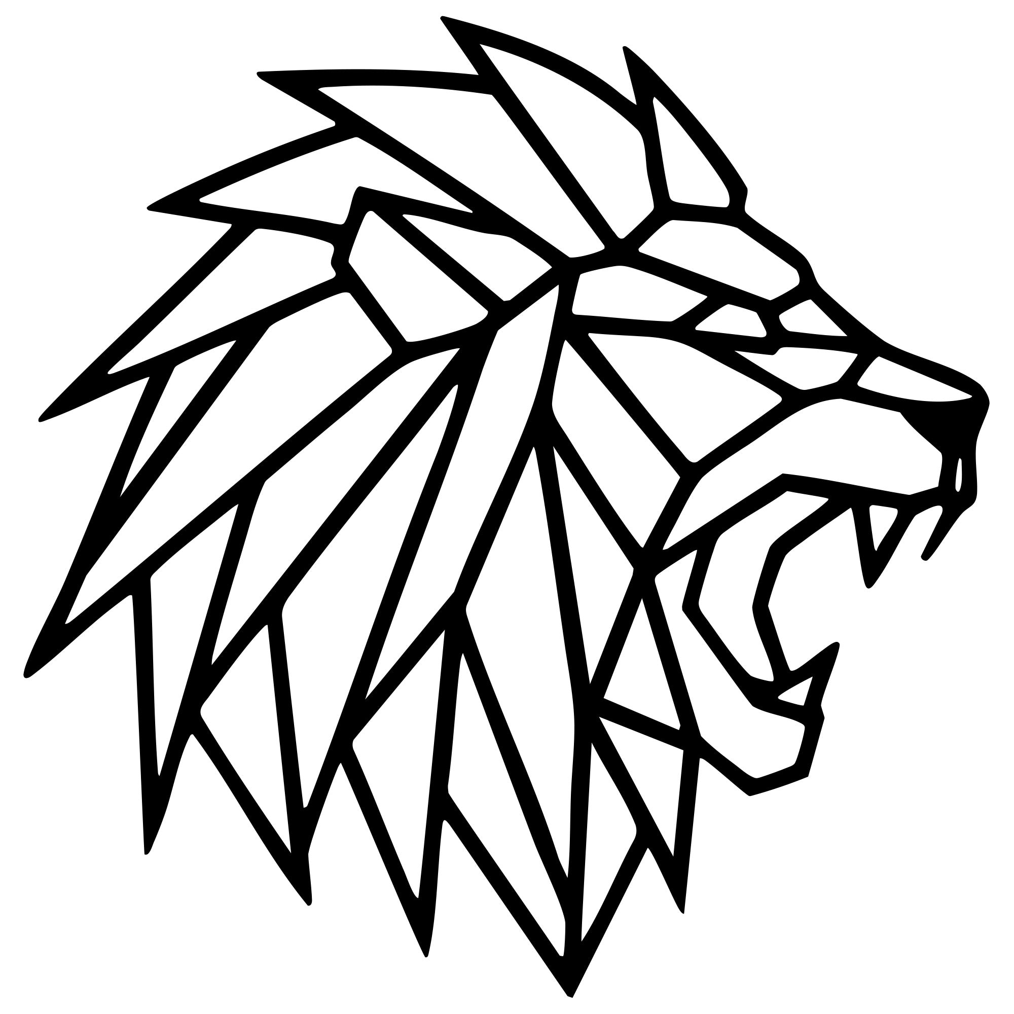 Geometric Lion Head DXF File – CNC Cutting Design | AWLION745