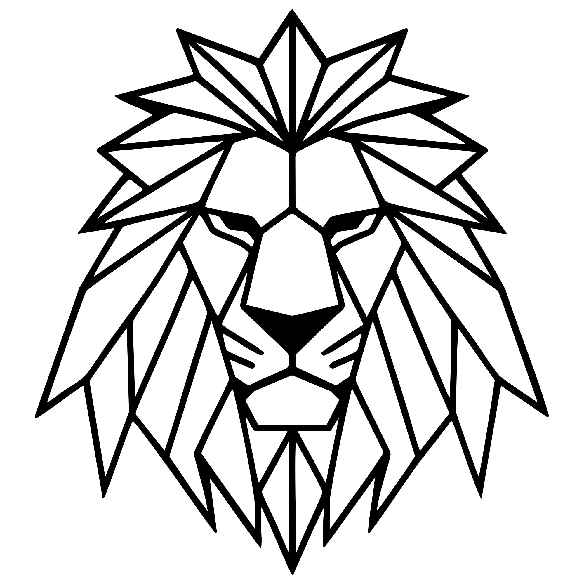 Geometric Lion Head DXF File – CNC Cutting Design | AWLION860