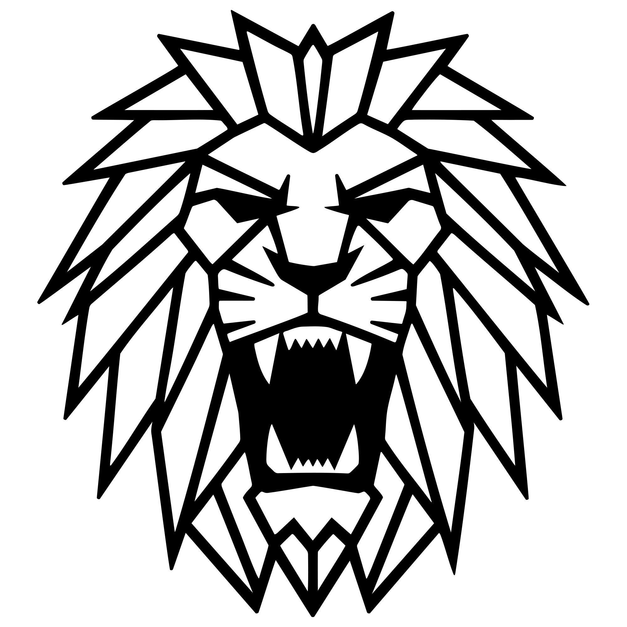 Geometric Lion Head DXF File – CNC Cutting Design | AWLION866