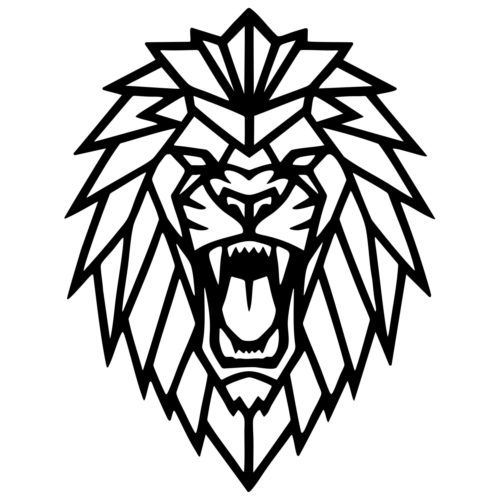 Geometric Lion Head DXF File – CNC Cutting Design | AWLION868