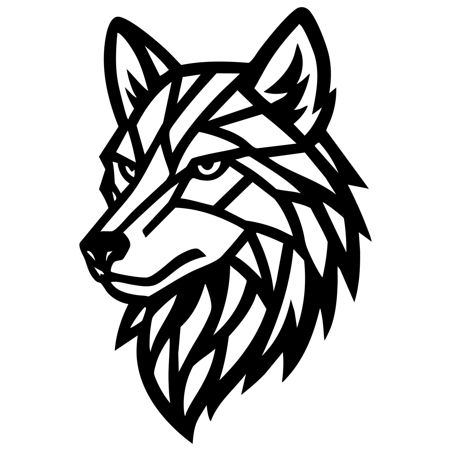 Geometric Wolf Head DXF File – CNC Cutting Design | AWWOLF258