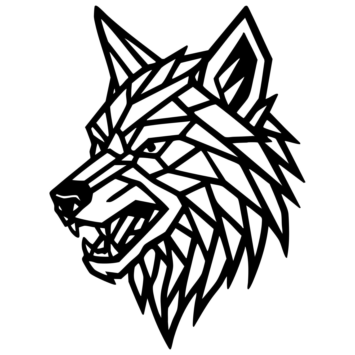 Geometric Wolf Head DXF File – CNC Cutting Design | AWWOLF260