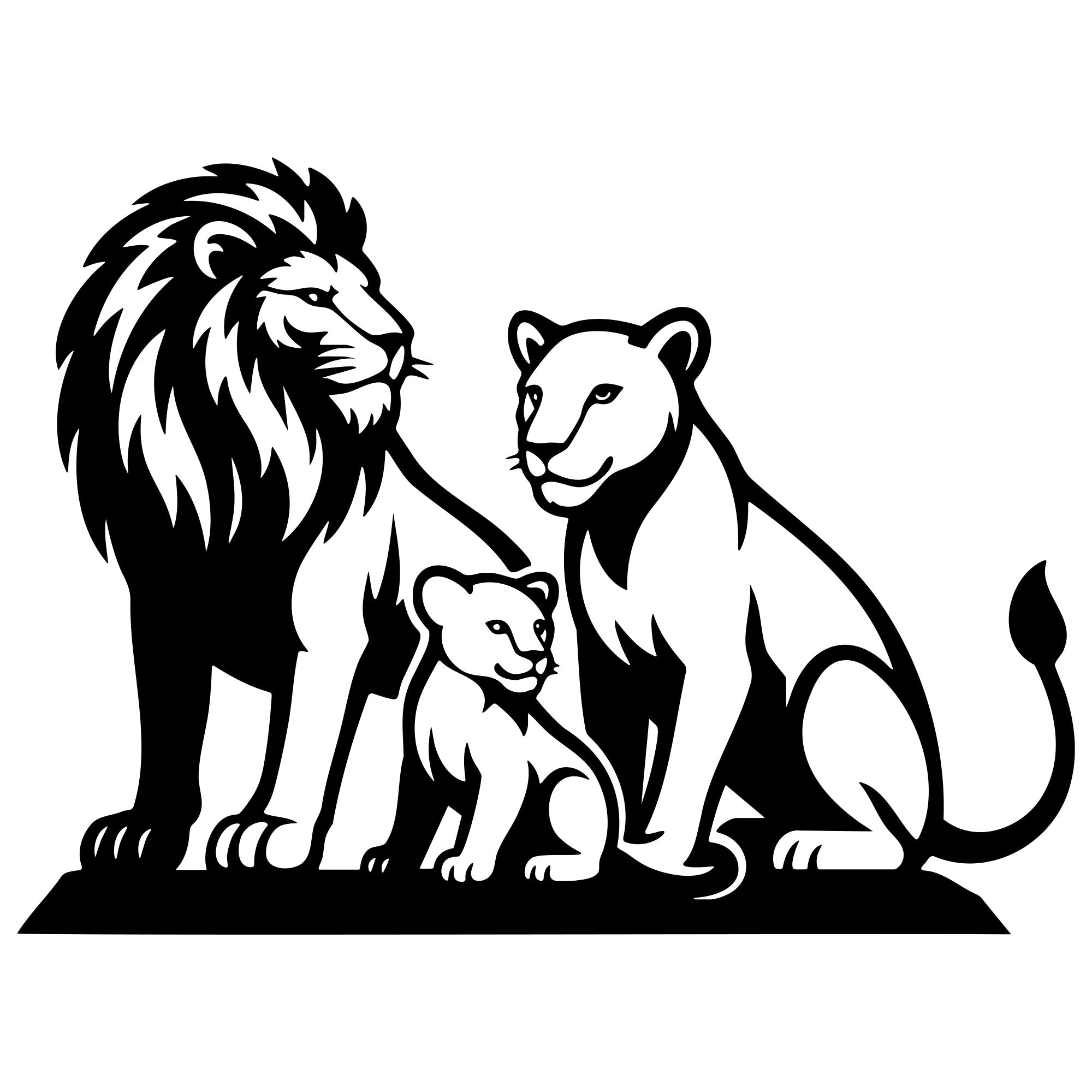 Lion Family DXF File – CNC Cutting Design | AWLION356