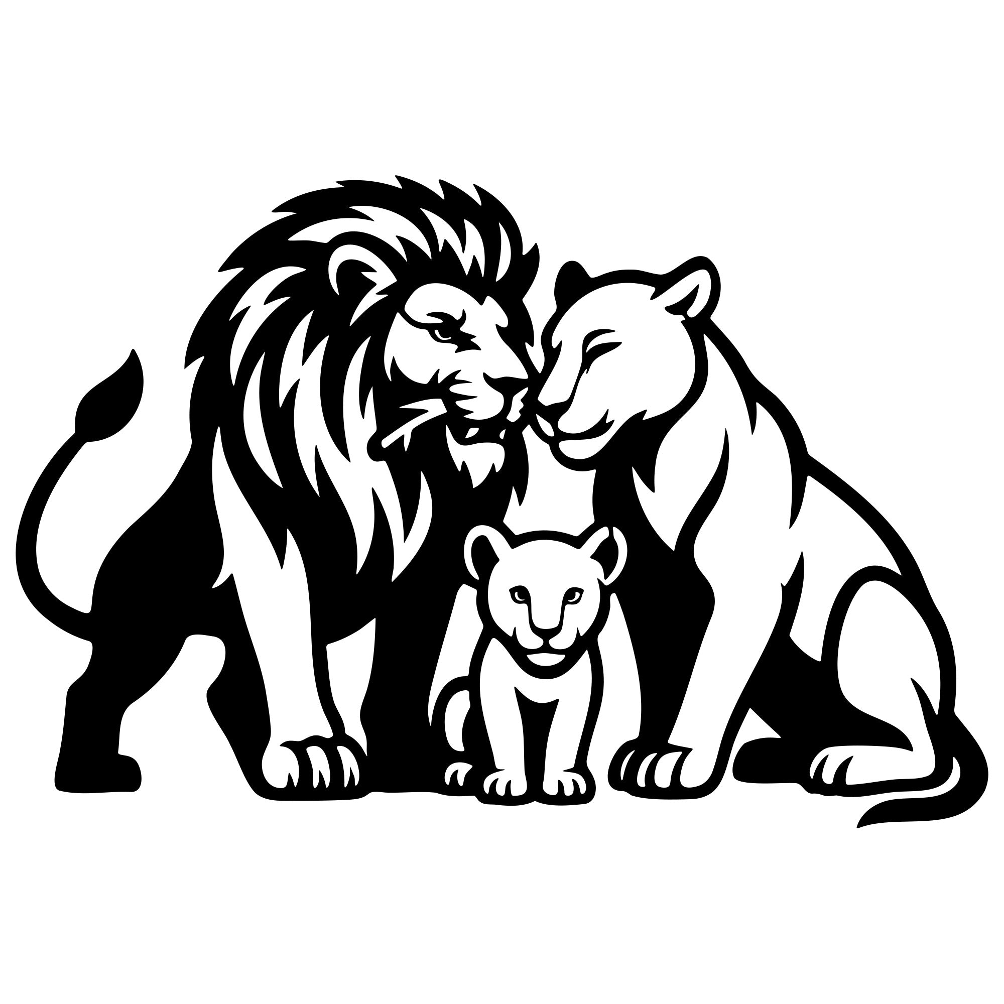 Lion Family DXF File – CNC Cutting Design | AWLION358