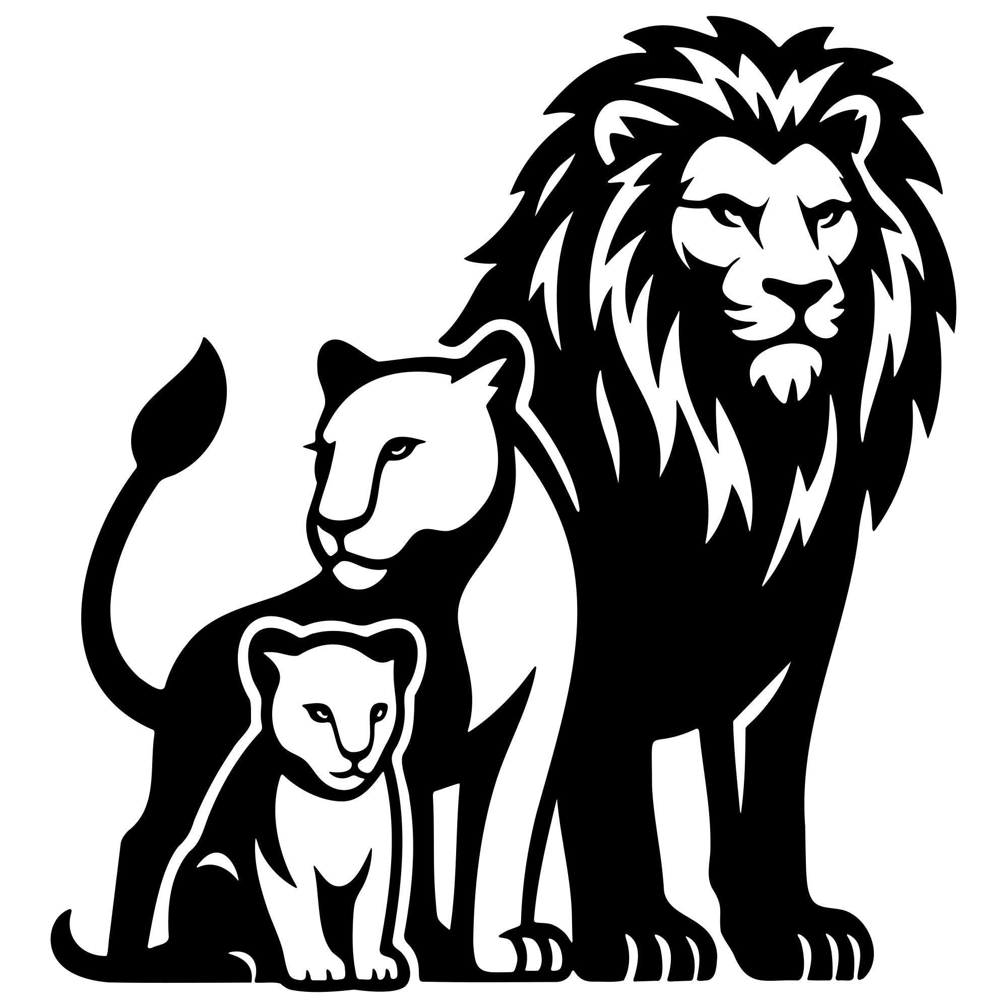 Lion Family DXF File – CNC Cutting Design | AWLION362