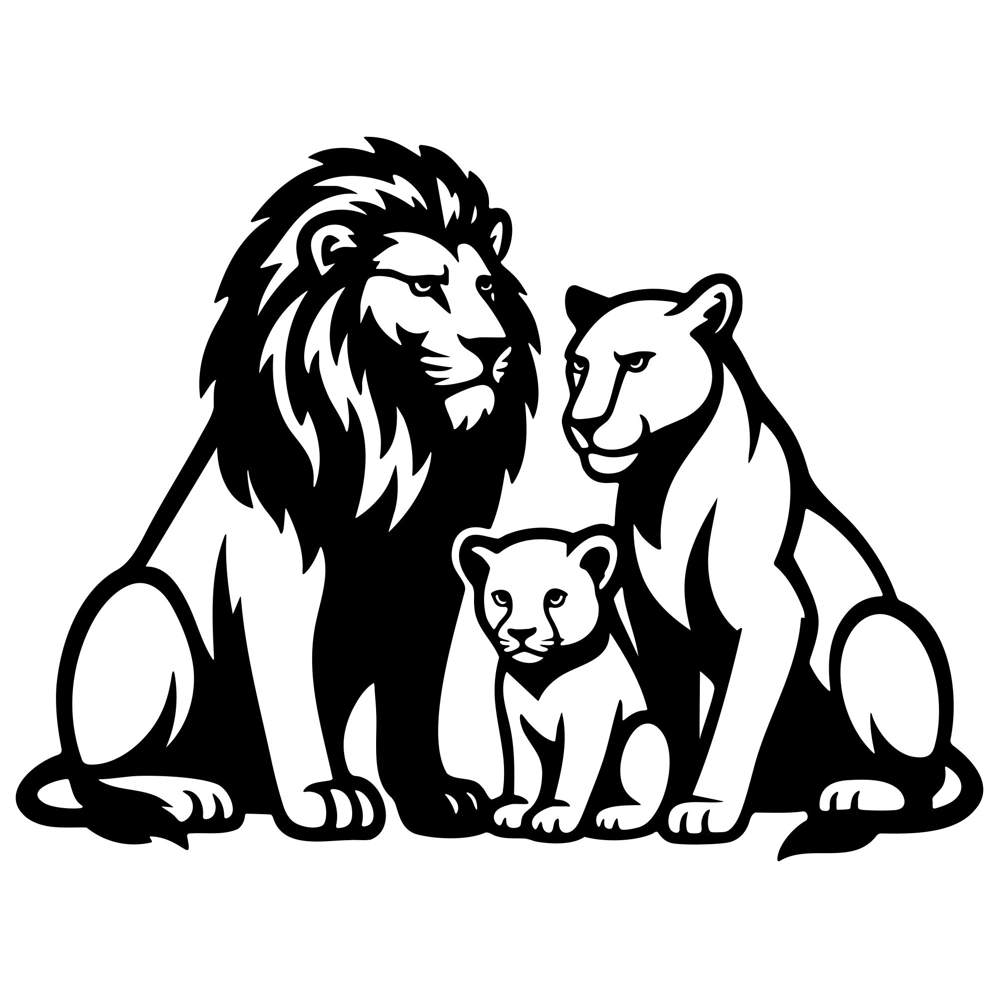 Lion Family DXF File – CNC Cutting Design | AWLION363