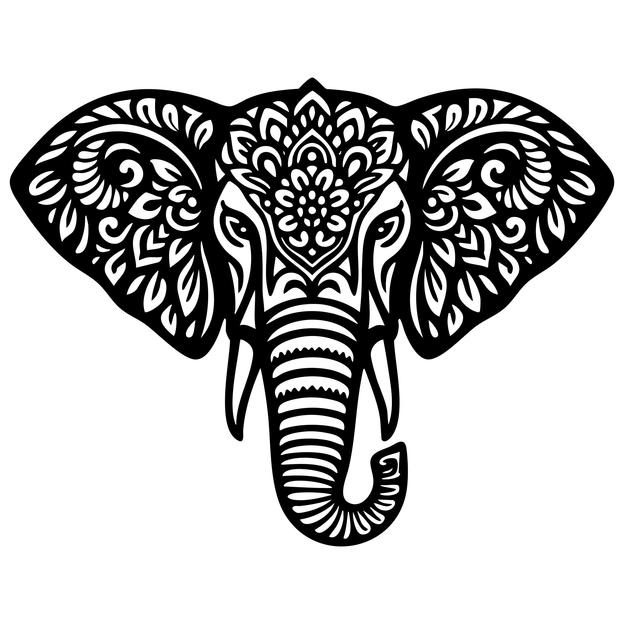 Mandala Elephant Head DXF File – CNC Cutting Design | AWELEPHANT504