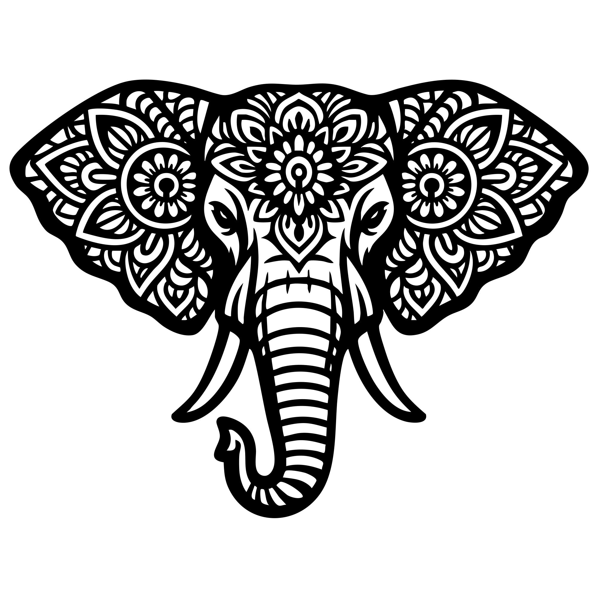 Mandala Elephant Head DXF File – CNC Cutting Design | AWELEPHANT505