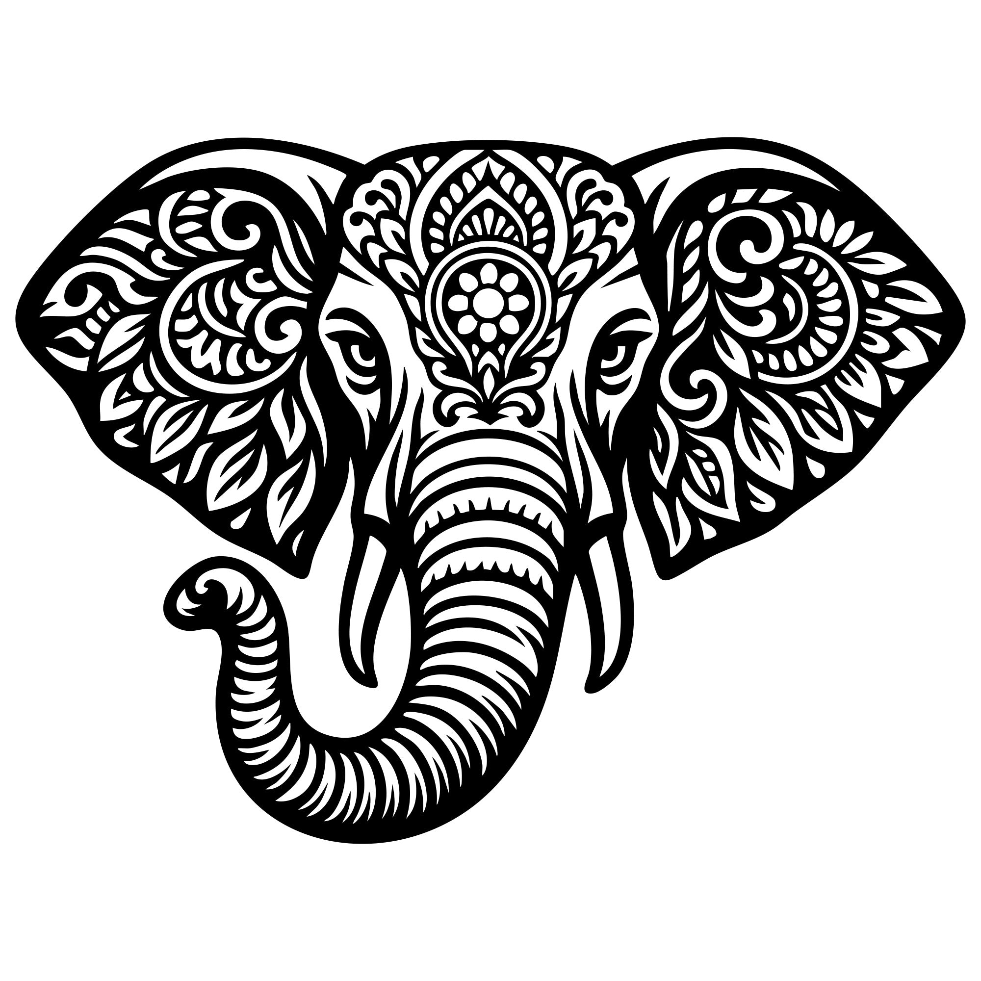 Mandala Elephant Head DXF File – CNC Cutting Design | AWELEPHANT508