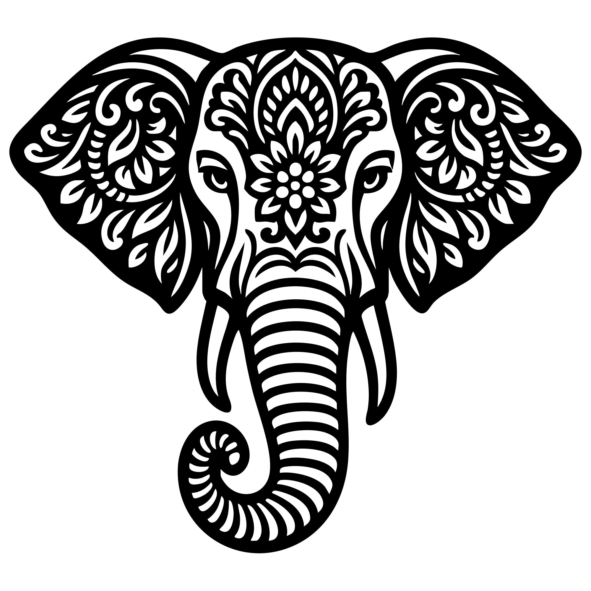 Mandala Elephant Head DXF File – CNC Cutting Design | AWELEPHANT515