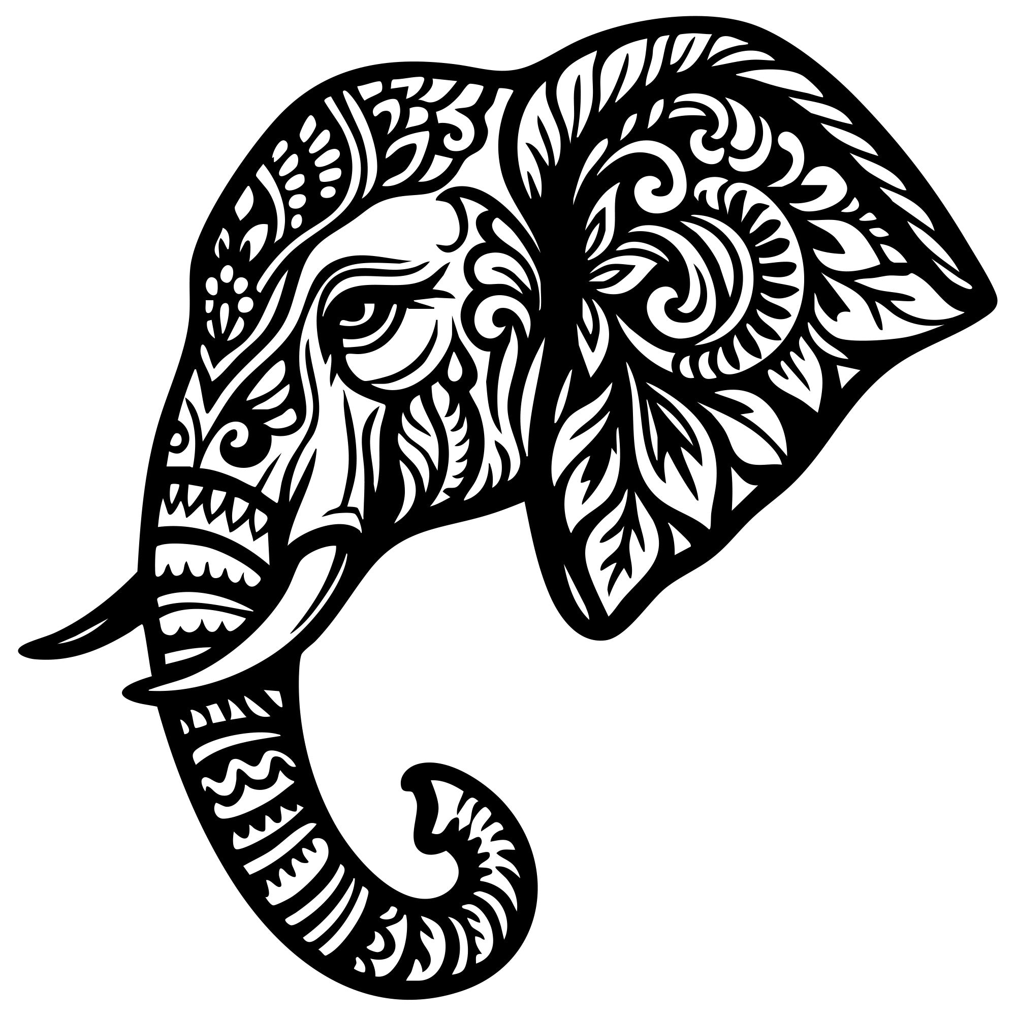 Mandala Elephant Head DXF File – CNC Cutting Design | AWELEPHANT517
