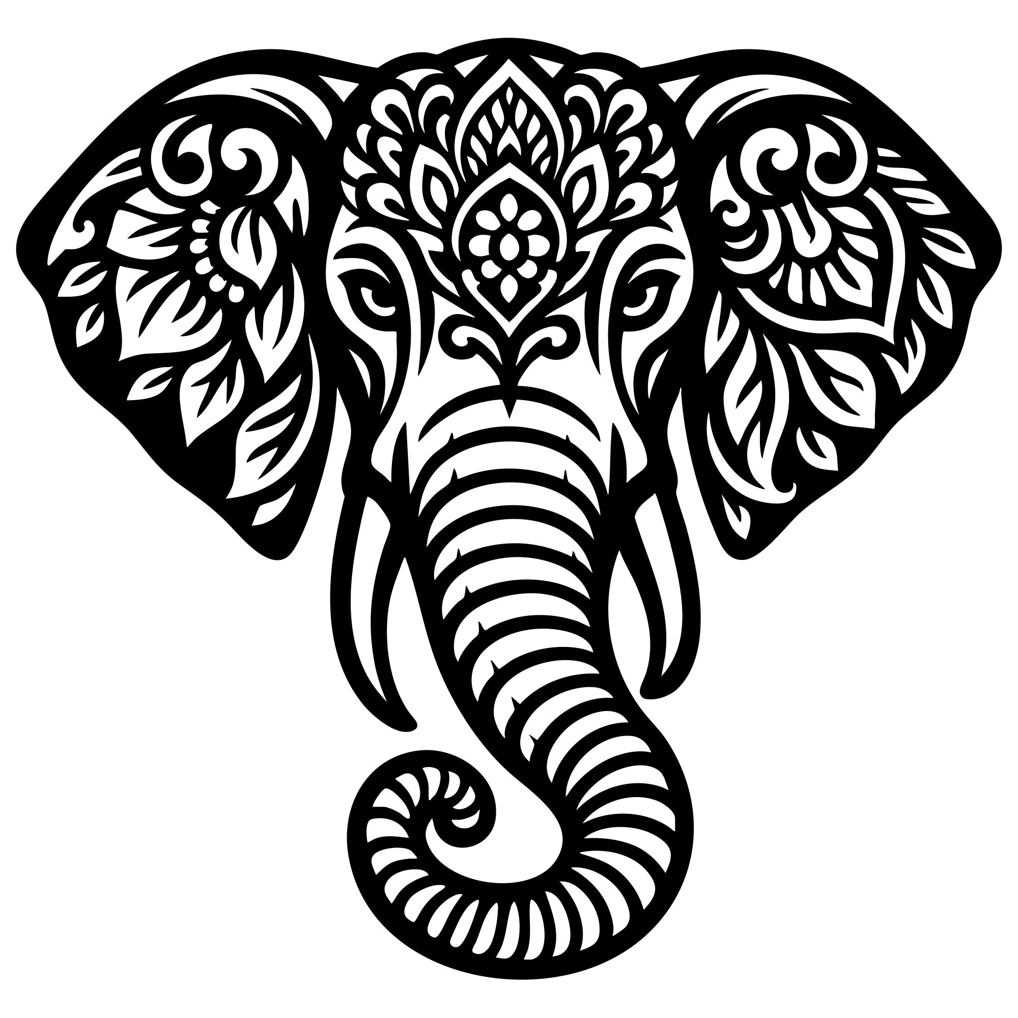 Mandala Elephant Head DXF File – CNC Cutting Design | AWELEPHANT524