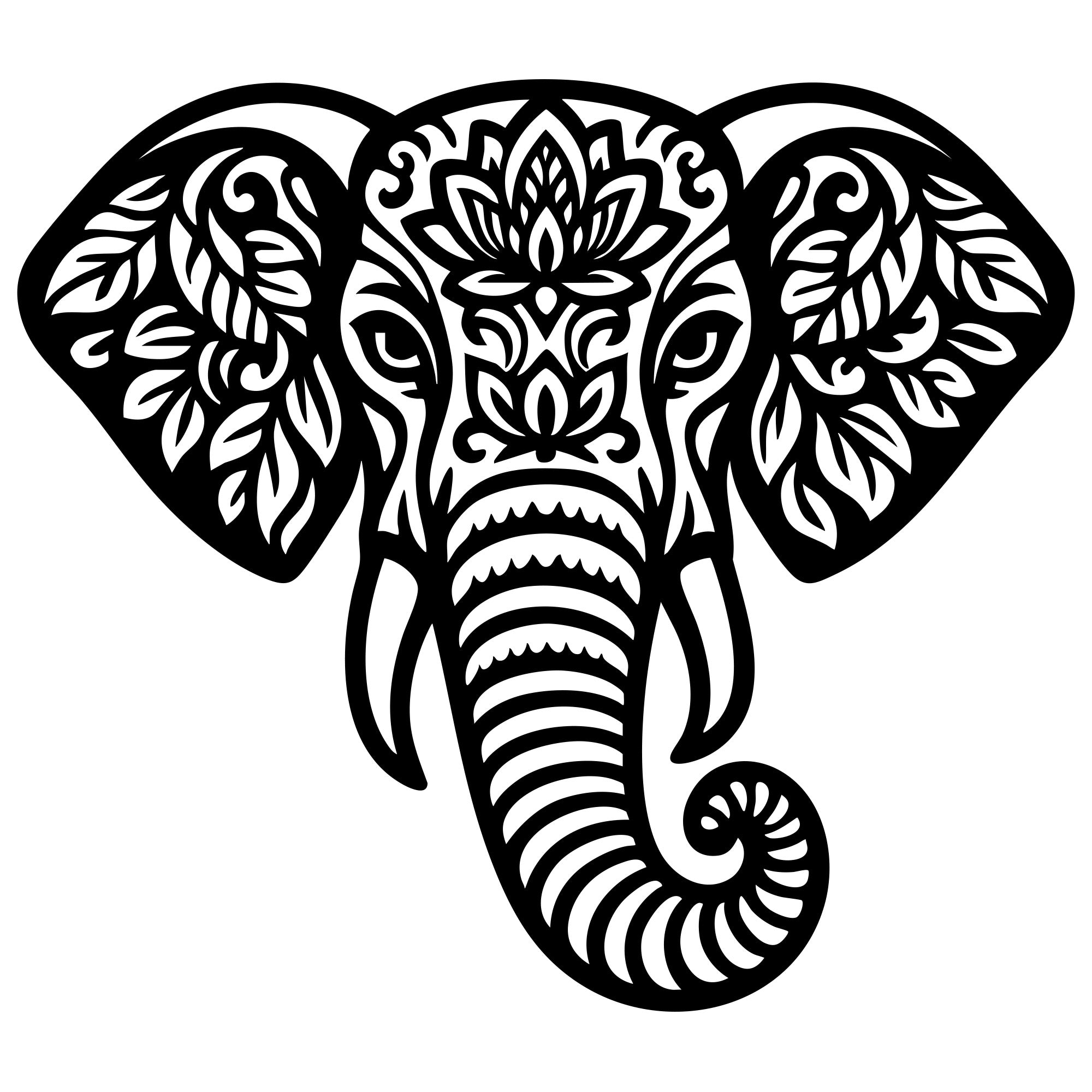 Mandala Elephant Head DXF File – CNC Cutting Design | AWELEPHANT525