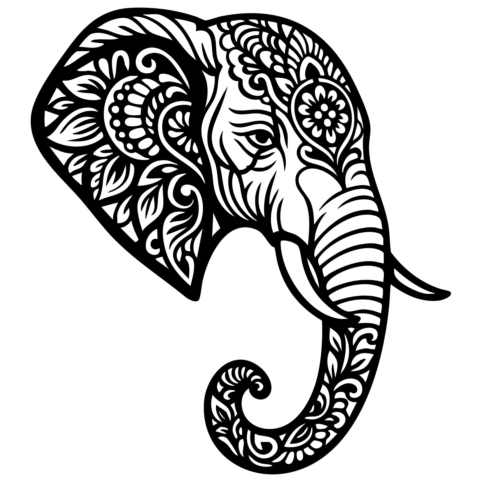 Mandala Elephant Head DXF File – CNC Cutting Design | AWELEPHANT526