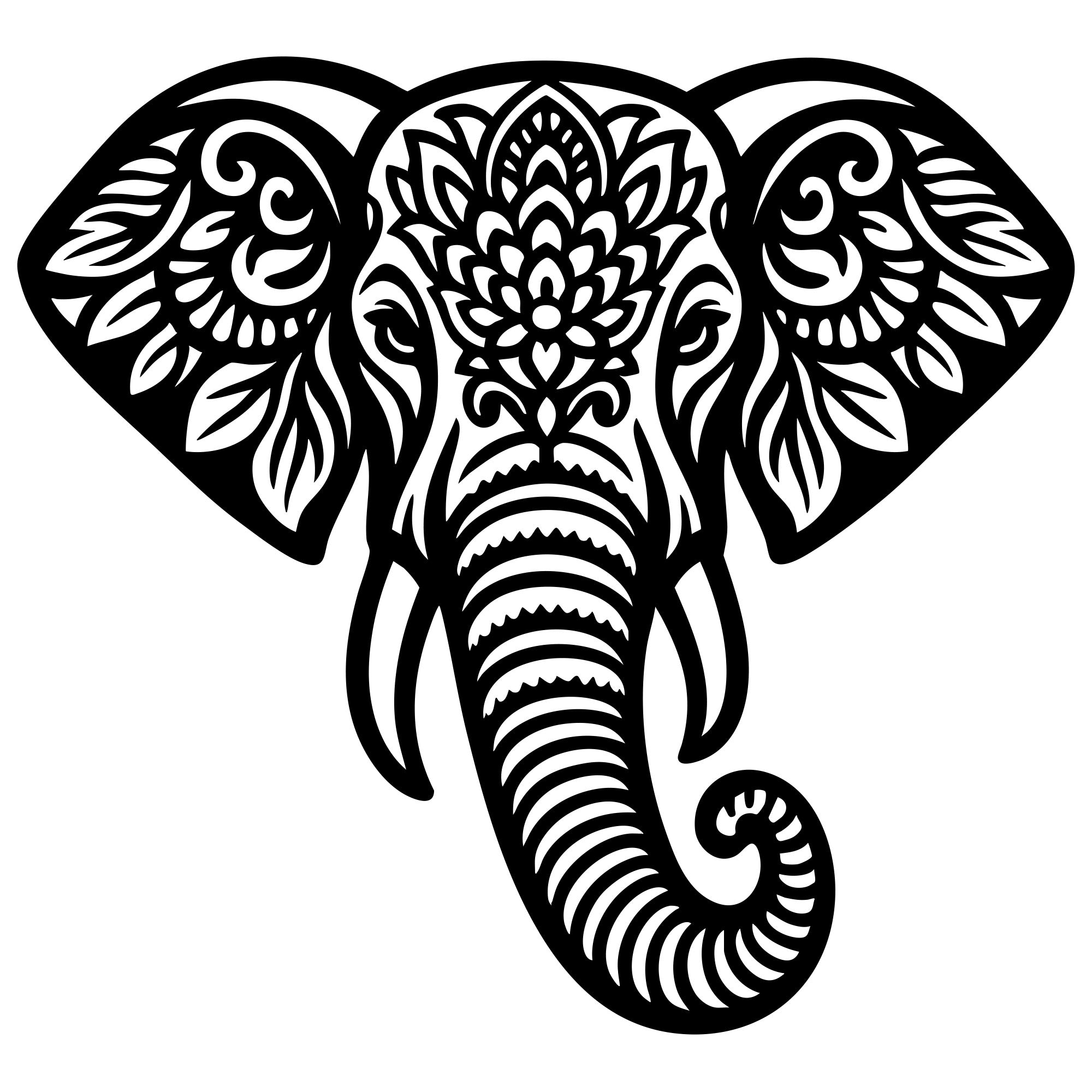 Mandala Elephant Head DXF File – CNC Cutting Design | AWELEPHANT529