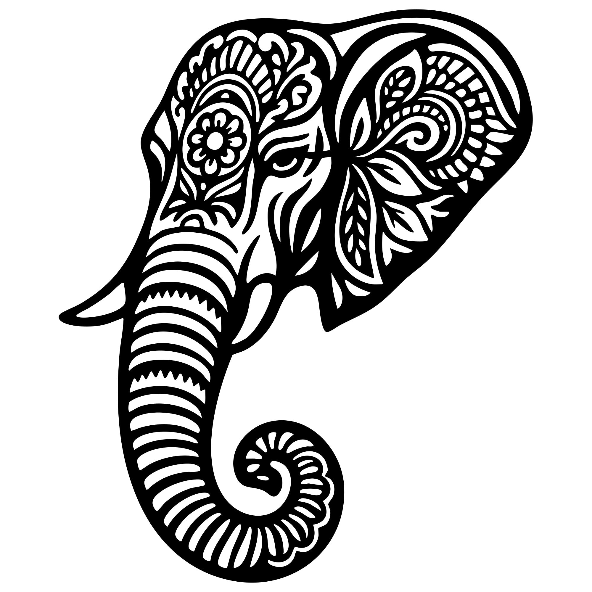 Mandala Elephant Head DXF File – CNC Cutting Design | AWELEPHANT533