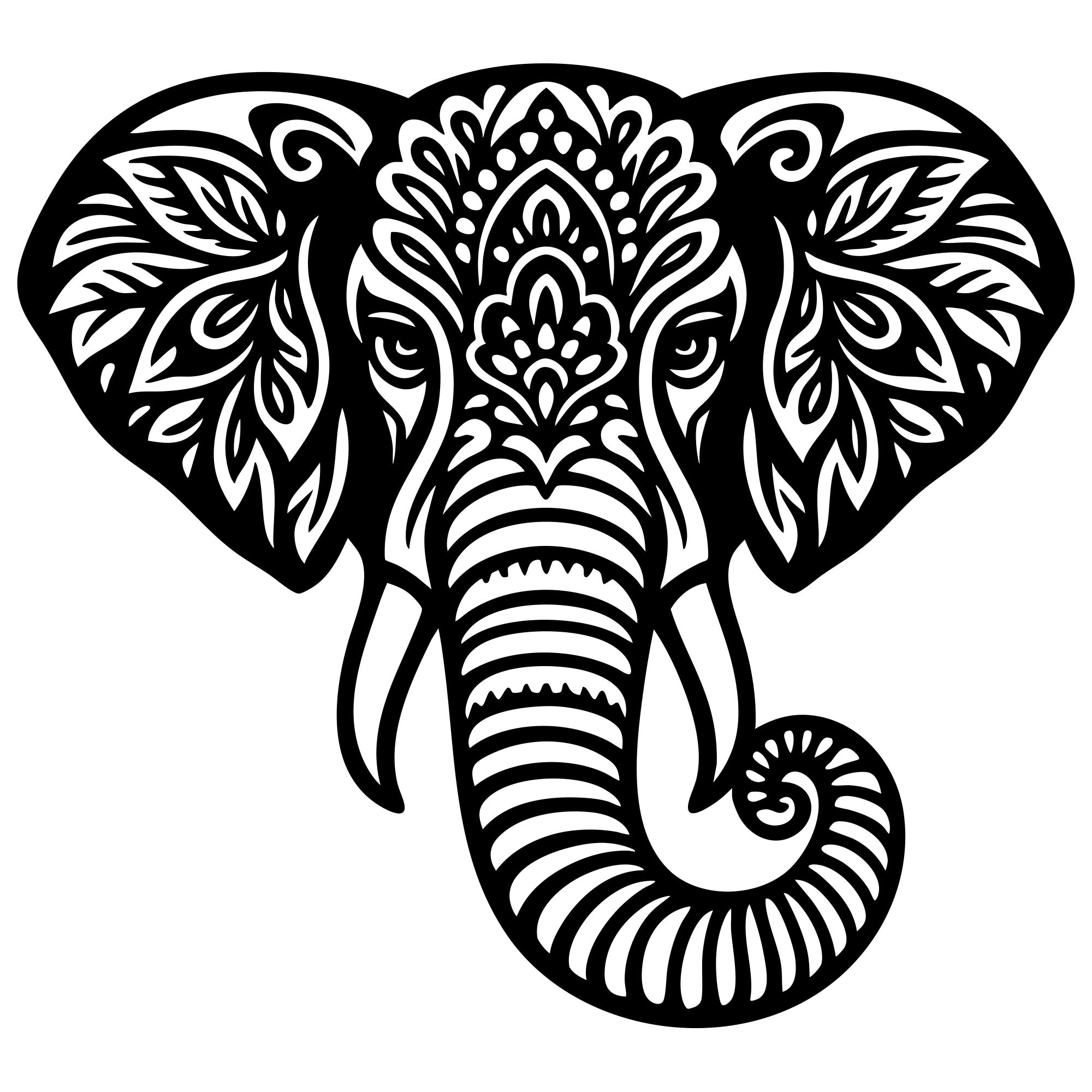 Mandala Elephant Head DXF File – CNC Cutting Design | AWELEPHANT542