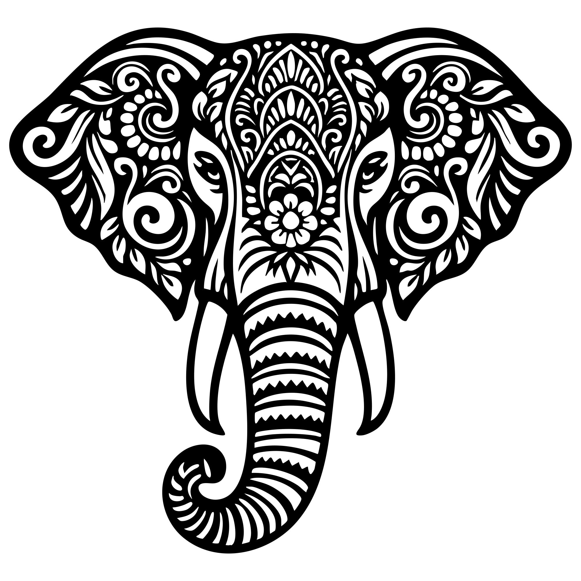 Mandala Elephant Head DXF File – CNC Cutting Design | AWELEPHANT543