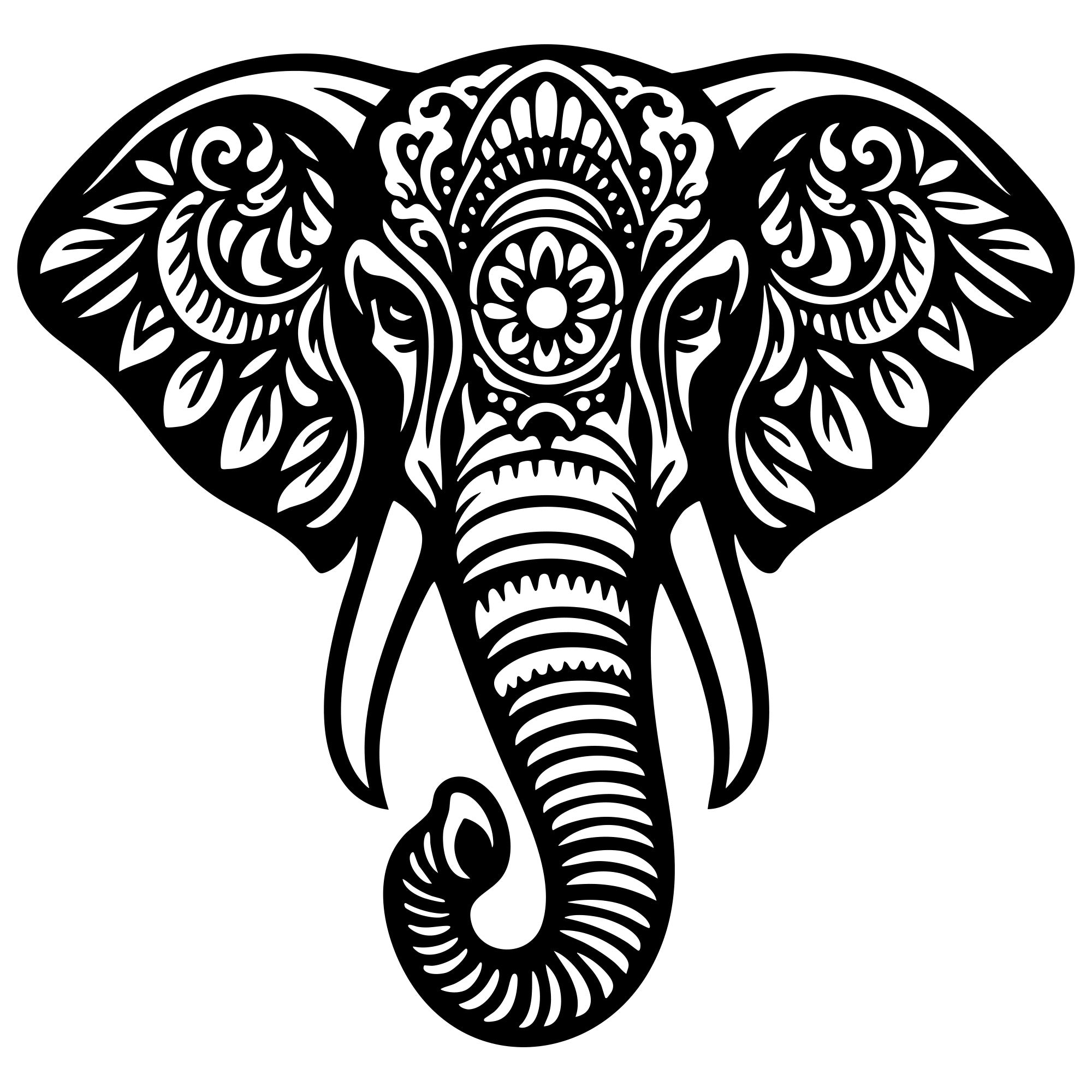 Mandala Elephant Head DXF File – CNC Cutting Design | AWELEPHANT548