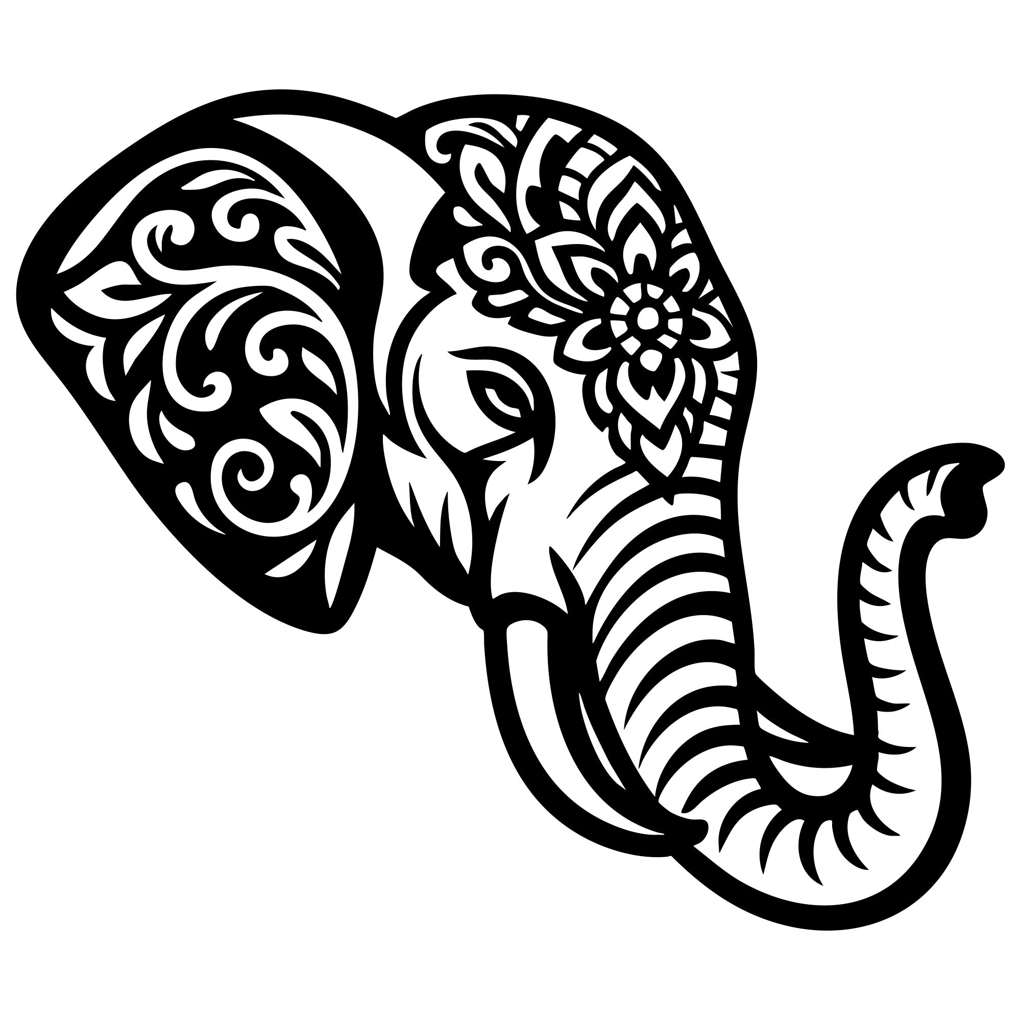 Mandala Elephant Head DXF File – CNC Cutting Design | AWELEPHANT550
