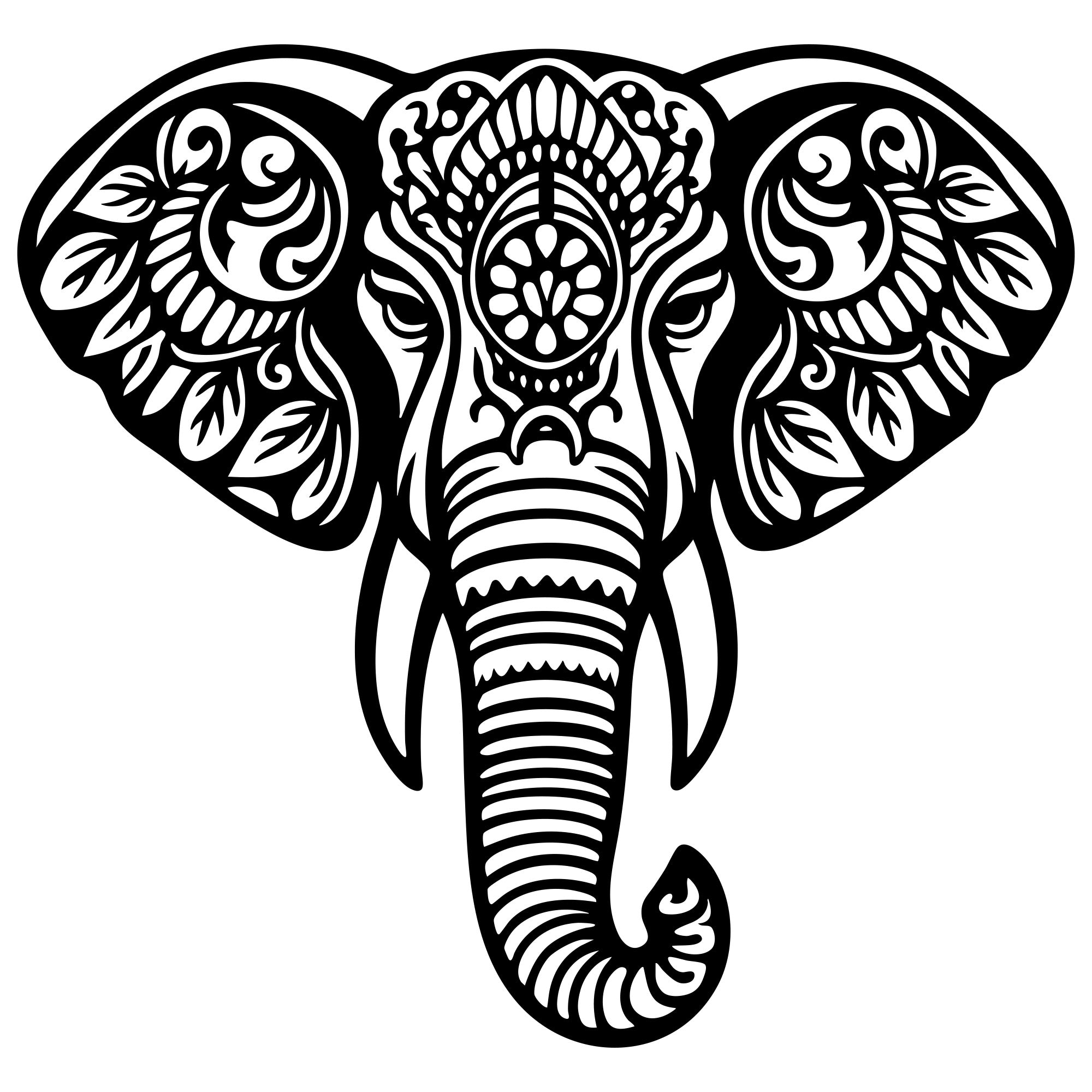 Mandala Elephant Head DXF File – CNC Cutting Design | AWELEPHANT559