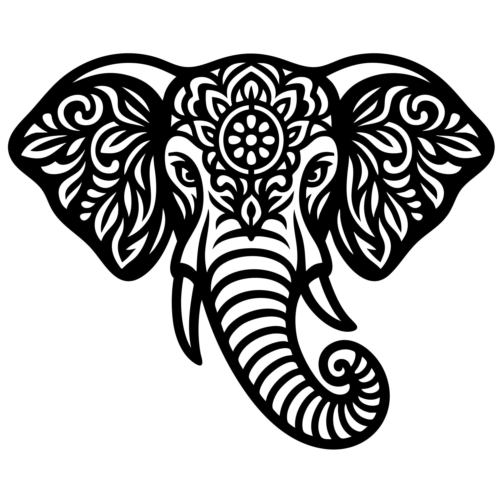 Mandala Elephant Head DXF File – CNC Cutting Design | AWELEPHANT563