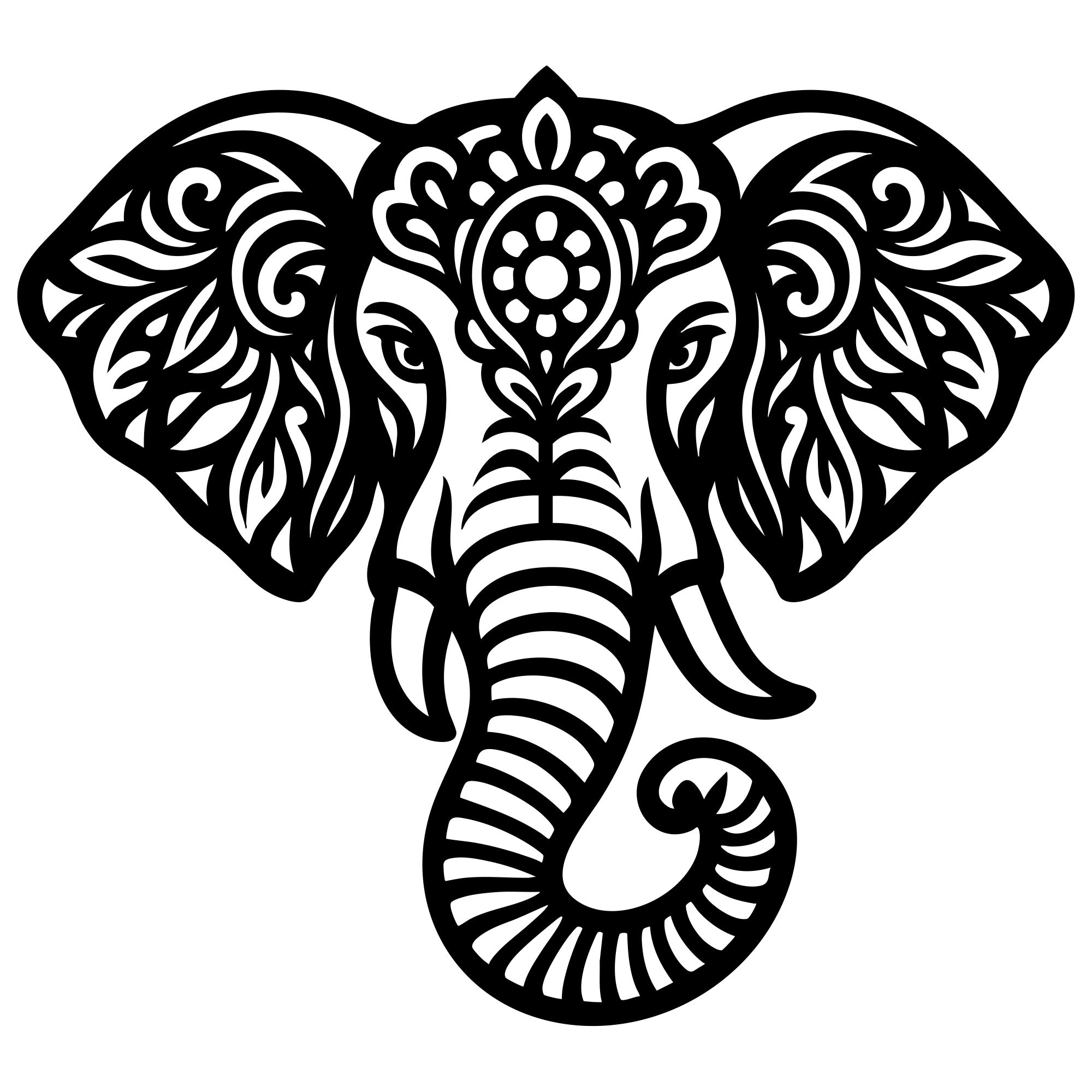 Mandala Elephant Head DXF File – CNC Cutting Design | AWELEPHANT567