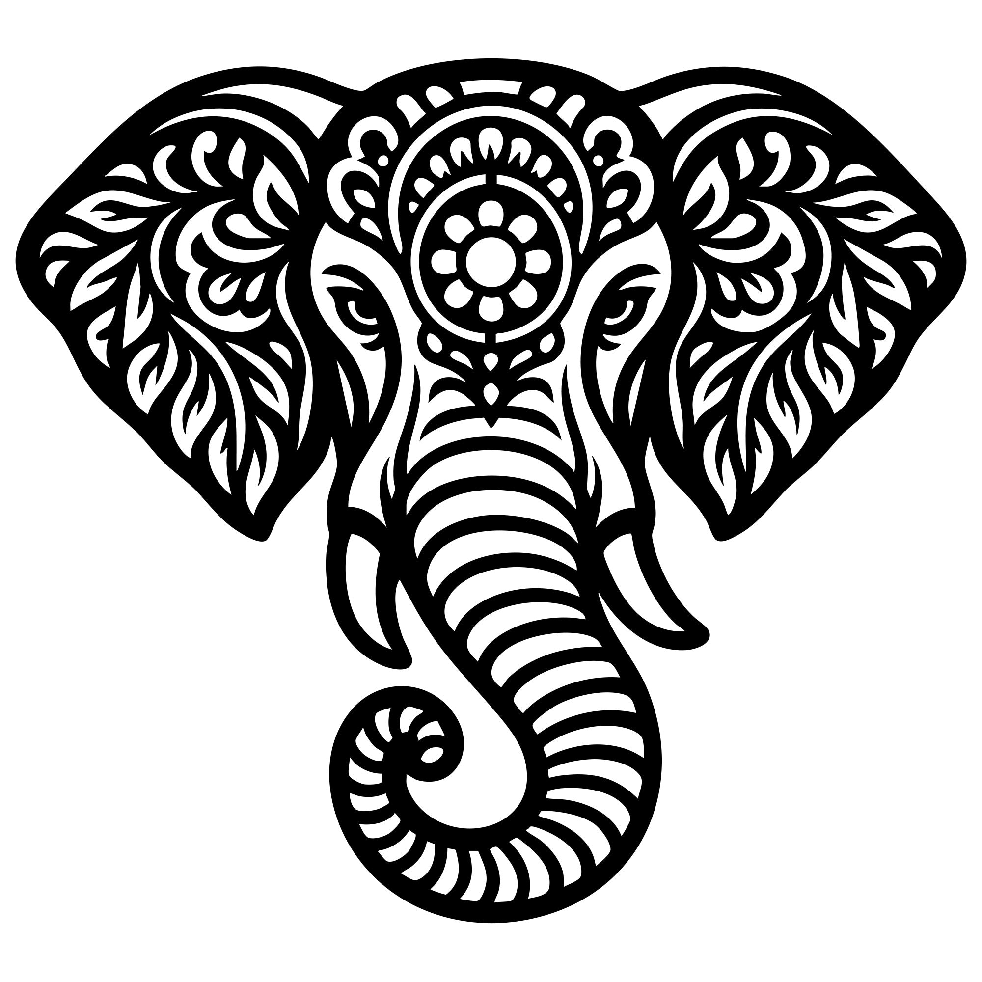 Mandala Elephant Head DXF File – CNC Cutting Design | AWELEPHANT568