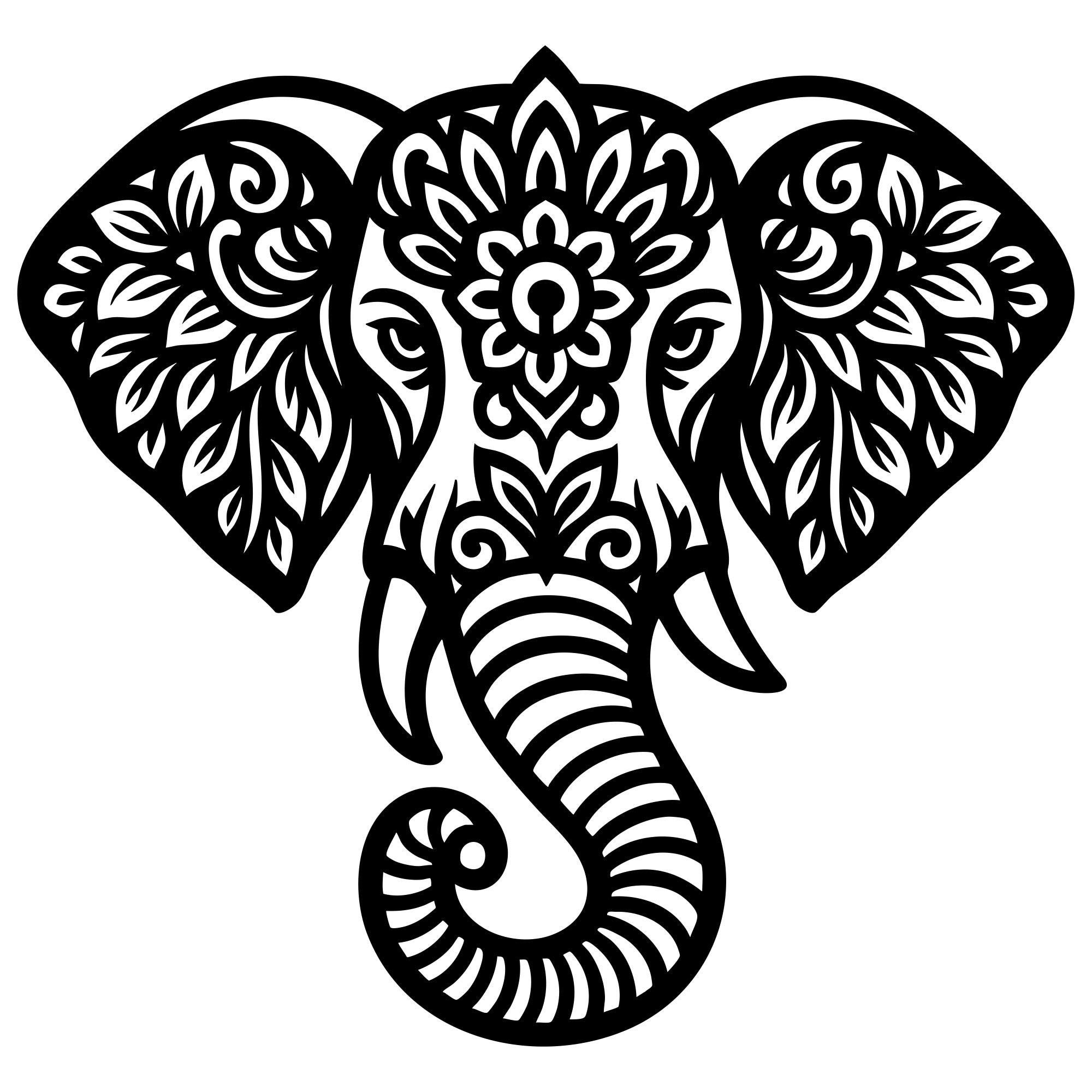 Mandala Elephant Head DXF File – CNC Cutting Design | AWELEPHANT570
